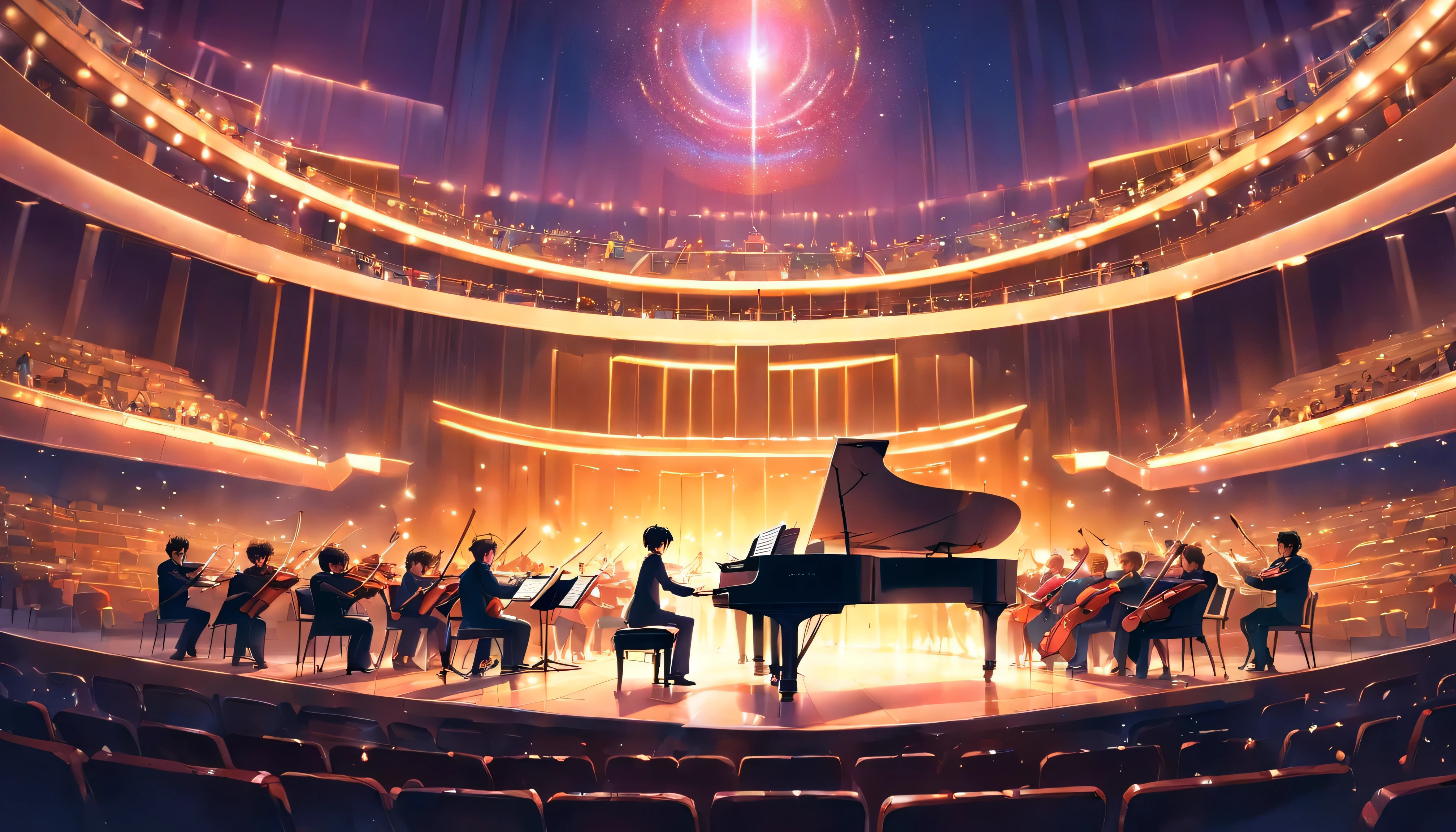 masterpiece、Berlin Philharmonic Concert Hall、orchestra performance、the conductor is in the center。