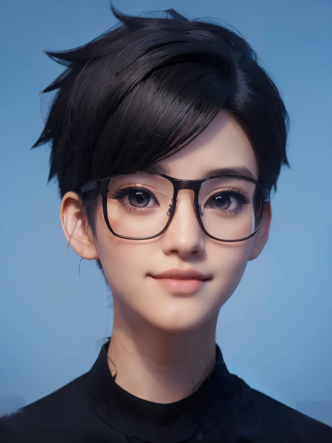 a close up of a person wearing glasses and a black shirt, realistic anime 3 d style, kawaii realistic portrait, anime realism style, artwork in the style of guweiz, 3 d anime realistic, anime styled 3d, yanjun chengt, closeup character portrait, realistic anime artstyle, realistic anime art style, smooth anime cg art, inspired by Yanjun Cheng