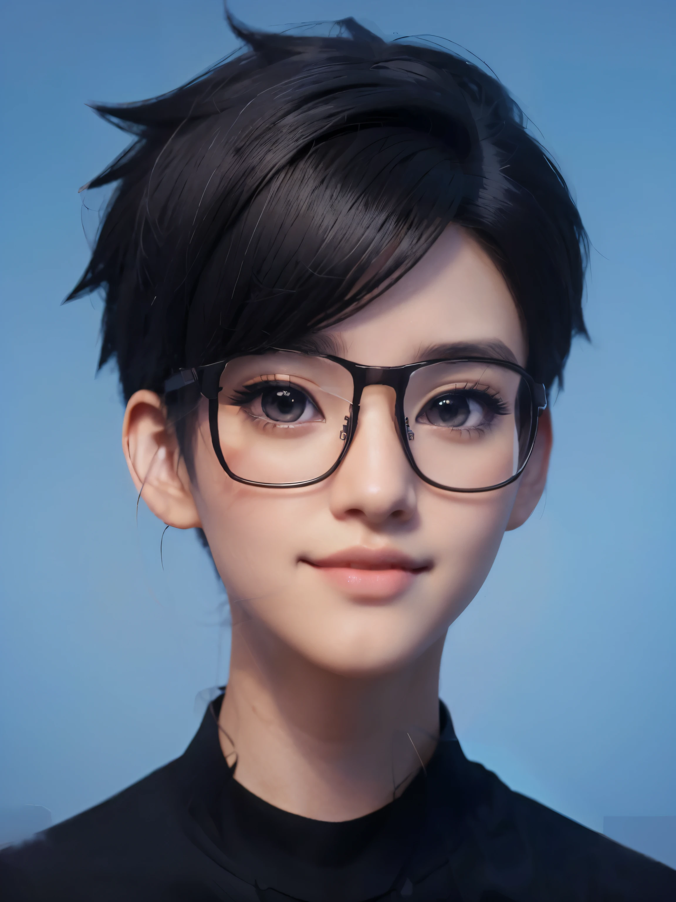 a close up of a person wearing glasses and a black shirt, realistic anime 3 d style, kawaii realistic portrait, anime realism style, artwork in the style of guweiz, 3 d anime realistic, anime styled 3d, yanjun chengt, closeup character portrait, realistic anime artstyle, realistic anime art style, smooth anime cg art, inspired by Yanjun Cheng