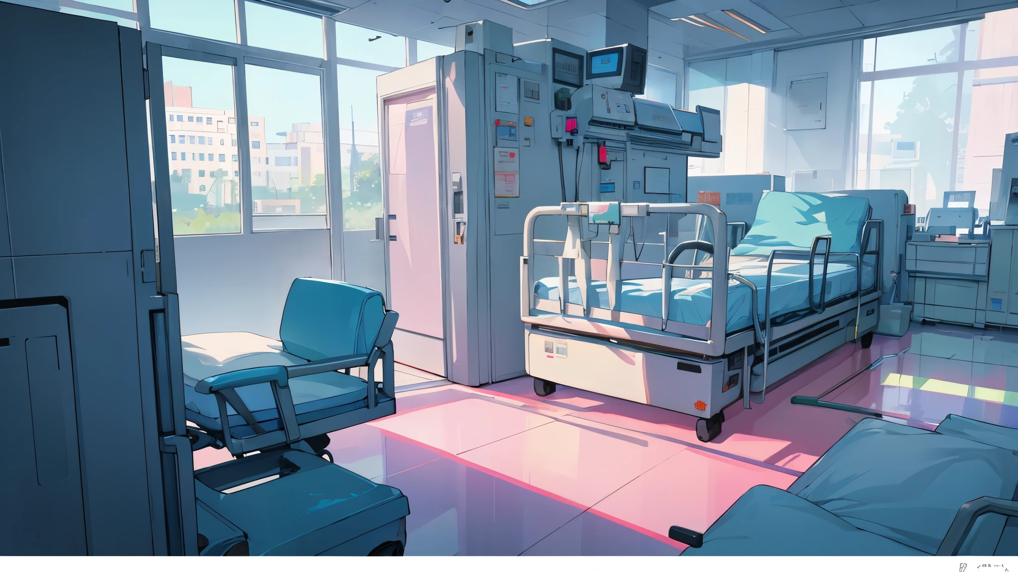 Make me a hospital front view with soft colors