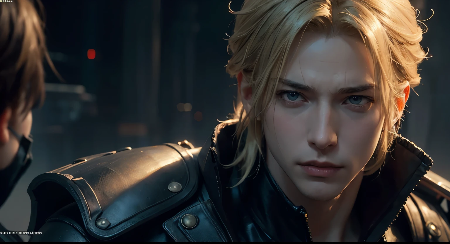 1man, (inadvertently snapshot, closer) Rufus Shinra, blond short hair, narrow his eyes, stern and handsome, Rufus, Final Fantasy VII, intricate, solo focus, realistic, dynamic pose realistic, detailed and correct facial structure, handsome, attractive, slightly muscular, cinematic lighting, unreal engine, trending on ArtStation, intricate details, masterpiece, best quality, by Irakli Nadar, Greg Rutkowski，(((best quality))),(((ultra detailed))),(((masterpiece)))