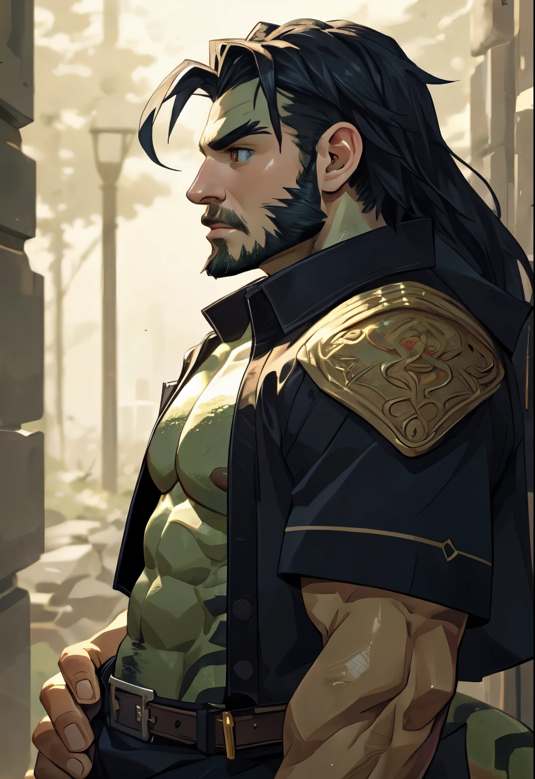 Dragon Orc alone, Eye, (thin and long), (Eye anthro snake):1.3, Dark green body scales, white belly, (Kanno:1.4), 细致的Eye, snake tail, ((human portrait)), , (细致的Eye, 黄Eye, 明亮的Eye):1.1, masterpiece, anime style.The lower body is wearing pants,Naked upper body,strong