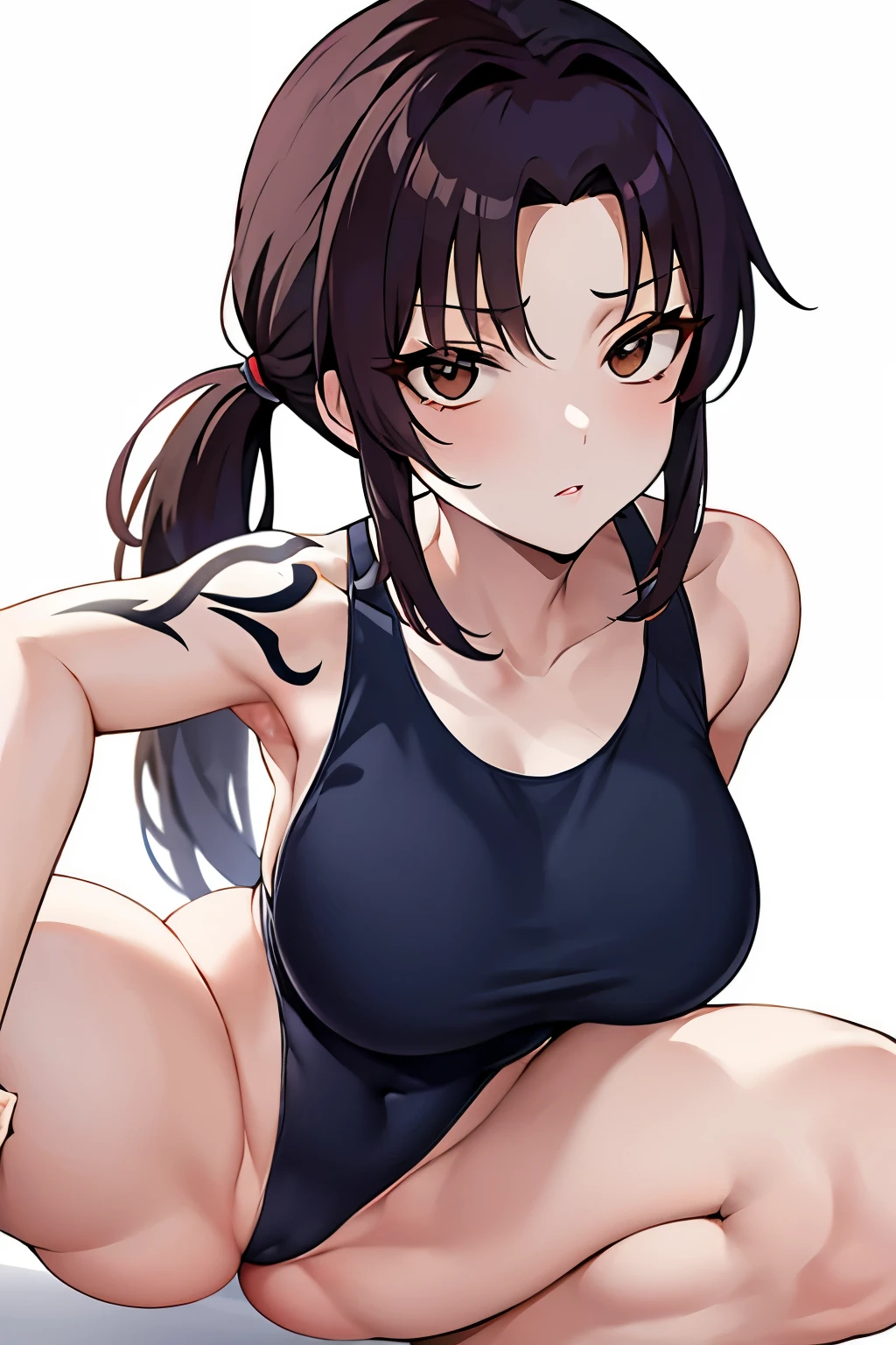 swimsuitのアニメの女の子, brown hair girl with long ponytail, brown eyed boy, swimsuitを着ている, swimsuit着る, anime moe art style, swimsuit, solo, female focus, ワンピースswimsuitで, seductive anime girl, clothing:ハイカットswimsuit, Made at Anime Painter Studio, 白いパイピングが施された濃紺のHigh legレーシングスイムウェア, big breasts, had very large breasts, muscular and strong, Tattoo on the right shoulder, 白いパイピングが施された濃紺のHigh legレーシングスイムスーツ, tall woman, adult sex appeal, 競泳swimsuit, ぬれたswimsuit, zerochan art, A cool anime girl wearing a dark blue tank suit with black and white piping., High legレーシングスイムウェア, High legレーシングスイムスーツ, strong muscles, High leg, muscular woman, bare shoulders, bare legs, 水泳競技用swimsuit, female protagonist ,