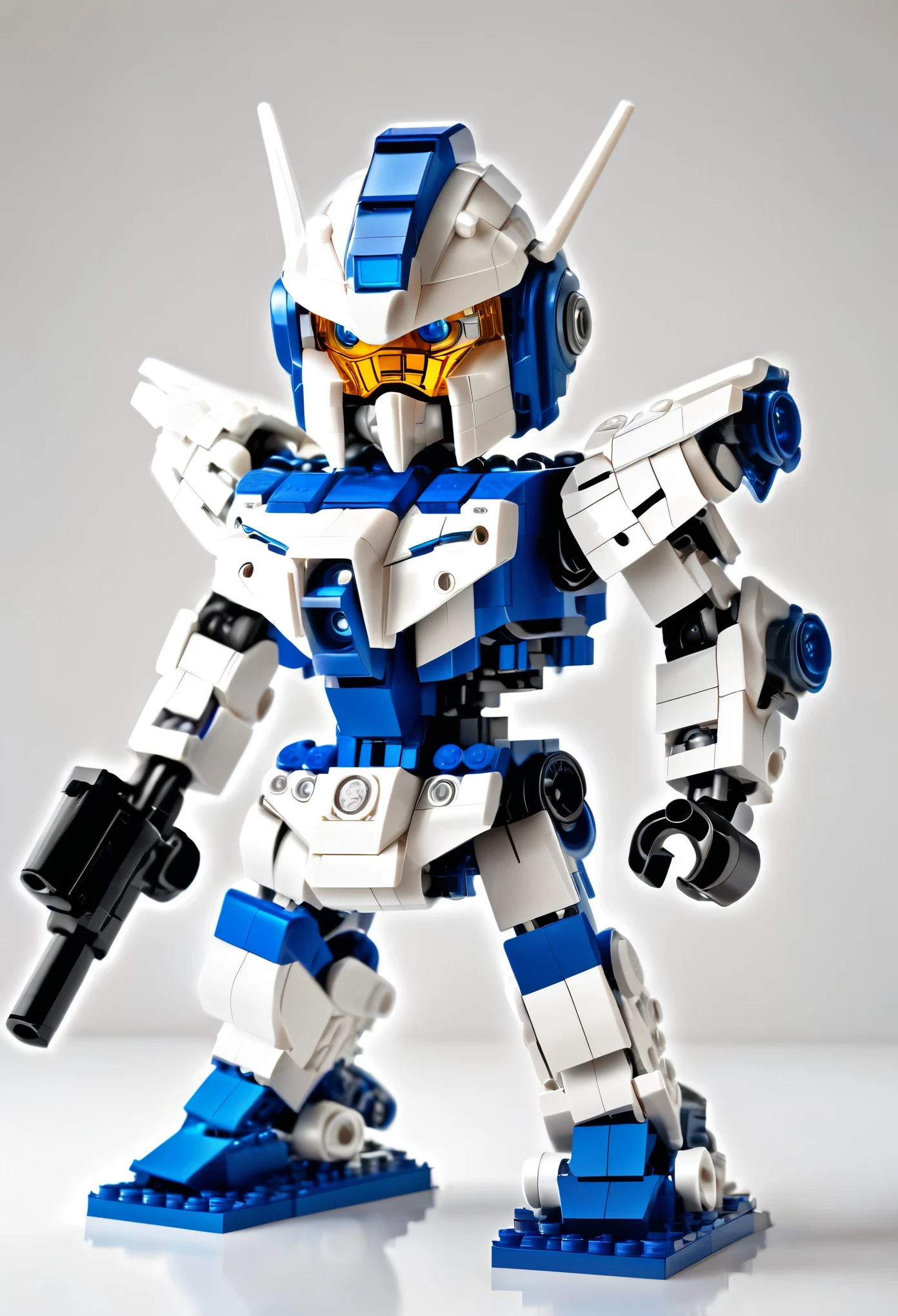 (BJ_Lego bricks, gundam, solo, blue_eyes, standing, chibi, blurry, no_humans, robot, mecha, science_fiction, v-fin,
cinematic lighting,strong contrast,high level of detail,Best quality,masterpiece,White background,