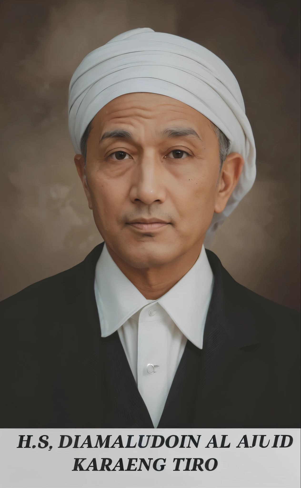 (best quality,4k,8k,highres,masterpiece:1.2),ultra-detailed,realistic,portrait of a Muslim man with thin grey mustache wearing a white shirt, black jacket, and white head covering,beautiful detailed eyes,detailed beard,serious expression,gentlemanly look,praying hands,subtle smile,high-quality studio lighting,vivid colors,sharp focus,traditional Islamic art elements,neutral color palette,subtle shading,soft and diffused lighting