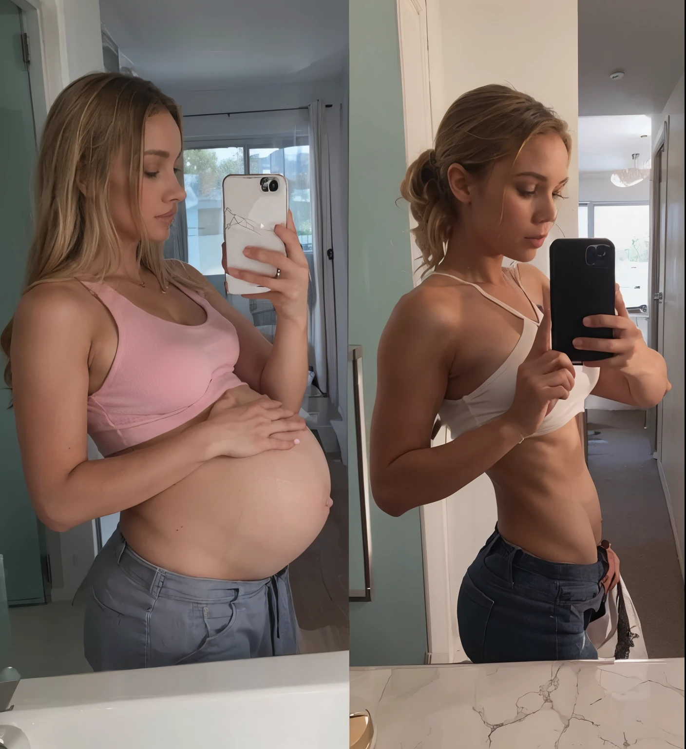 woman pregnant before and after