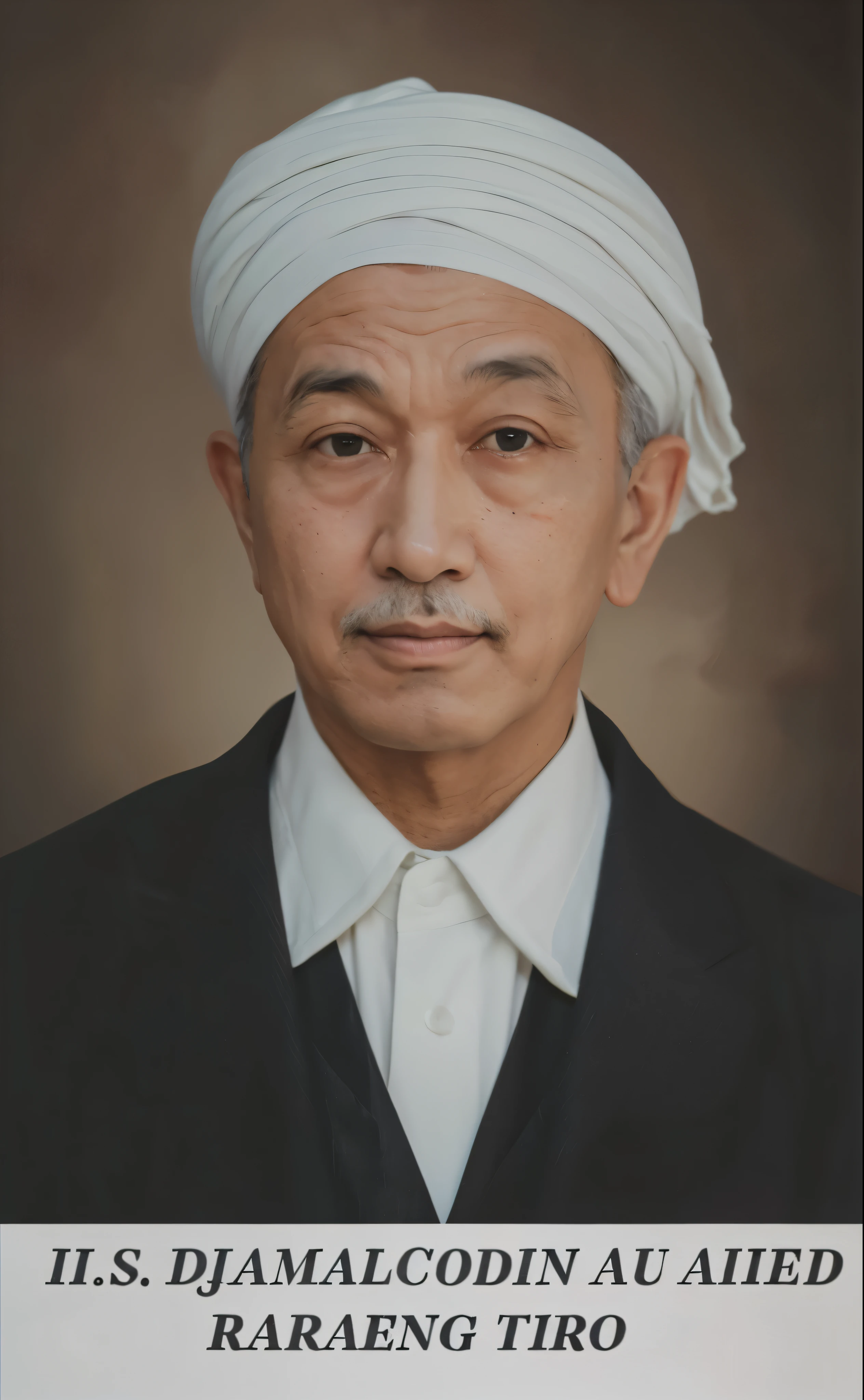 (best quality,4k,8k,highres,masterpiece:1.2),ultra-detailed,realistic,portrait of a Muslim man with grey mustache,wearing a white shirt, black jacket, and white head covering,beautiful detailed eyes,detailed beard,serious expression,gentlemanly look,praying hands,subtle smile,high-quality studio lighting,vivid colors,sharp focus,traditional Islamic art elements,neutral color palette,subtle shading,soft and diffused lighting