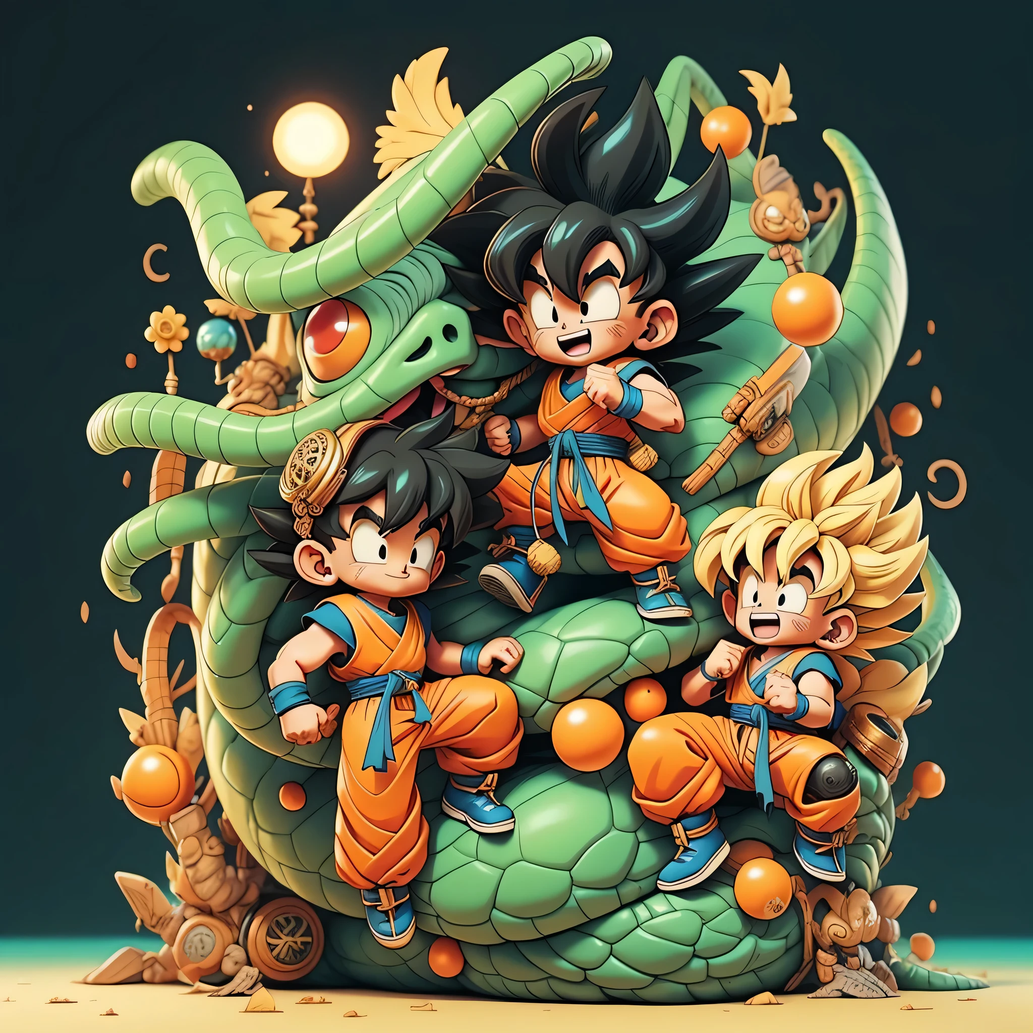 Goku vs Cthulhu in the sea 
