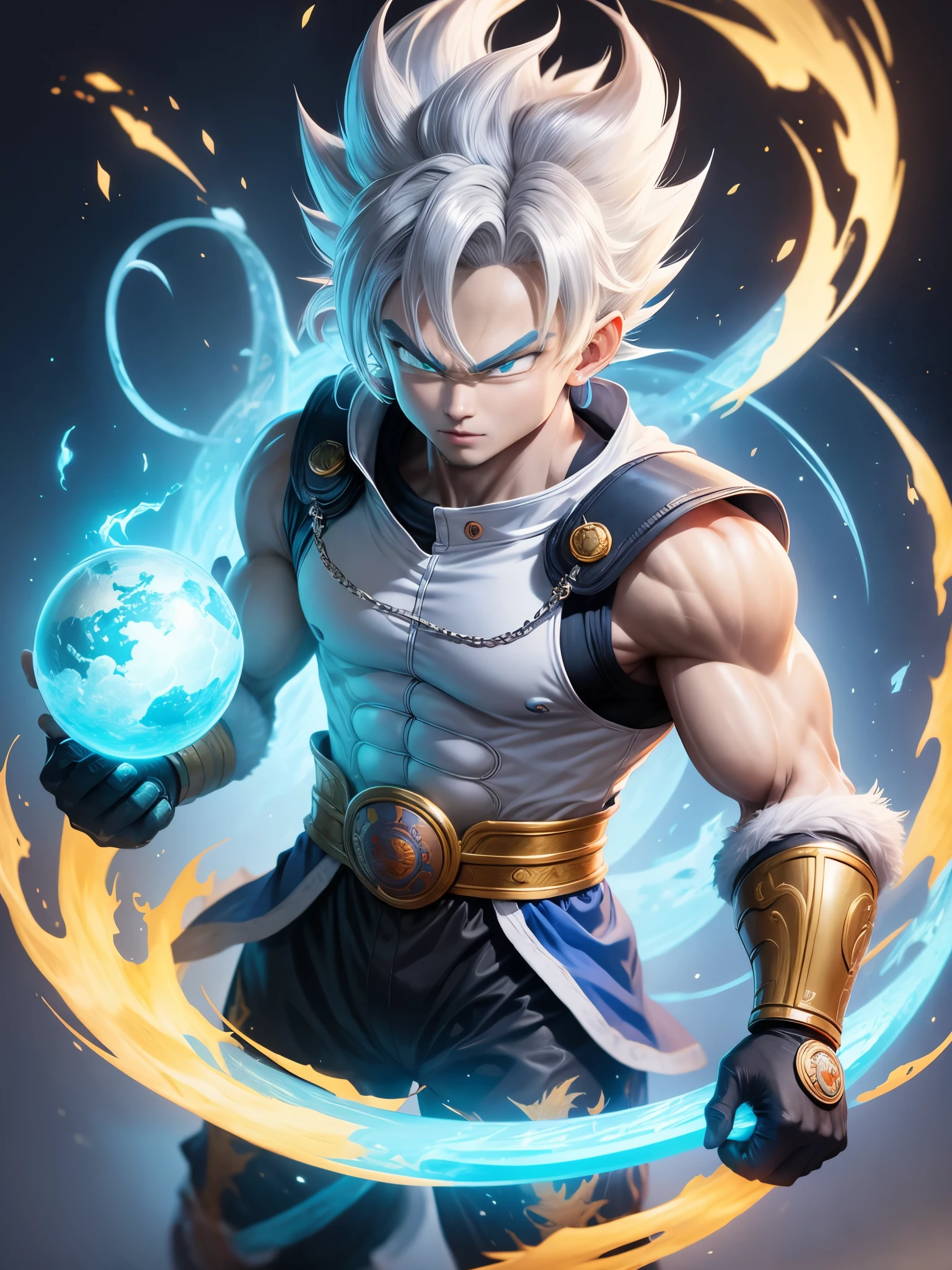 dragon ball，Chinese dragon，Wukong，line, Light silver and sky blue，best quality
