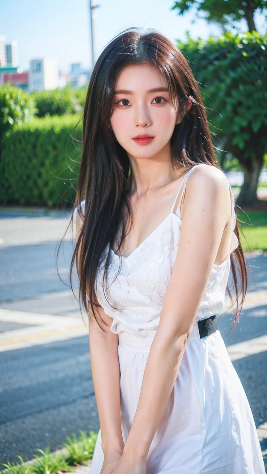 Fresh and sweet Asian girl，Outdoor realistic landscape photos，Facial details are clear，Delicate skin texture，Strong sense of reality，HD，8k