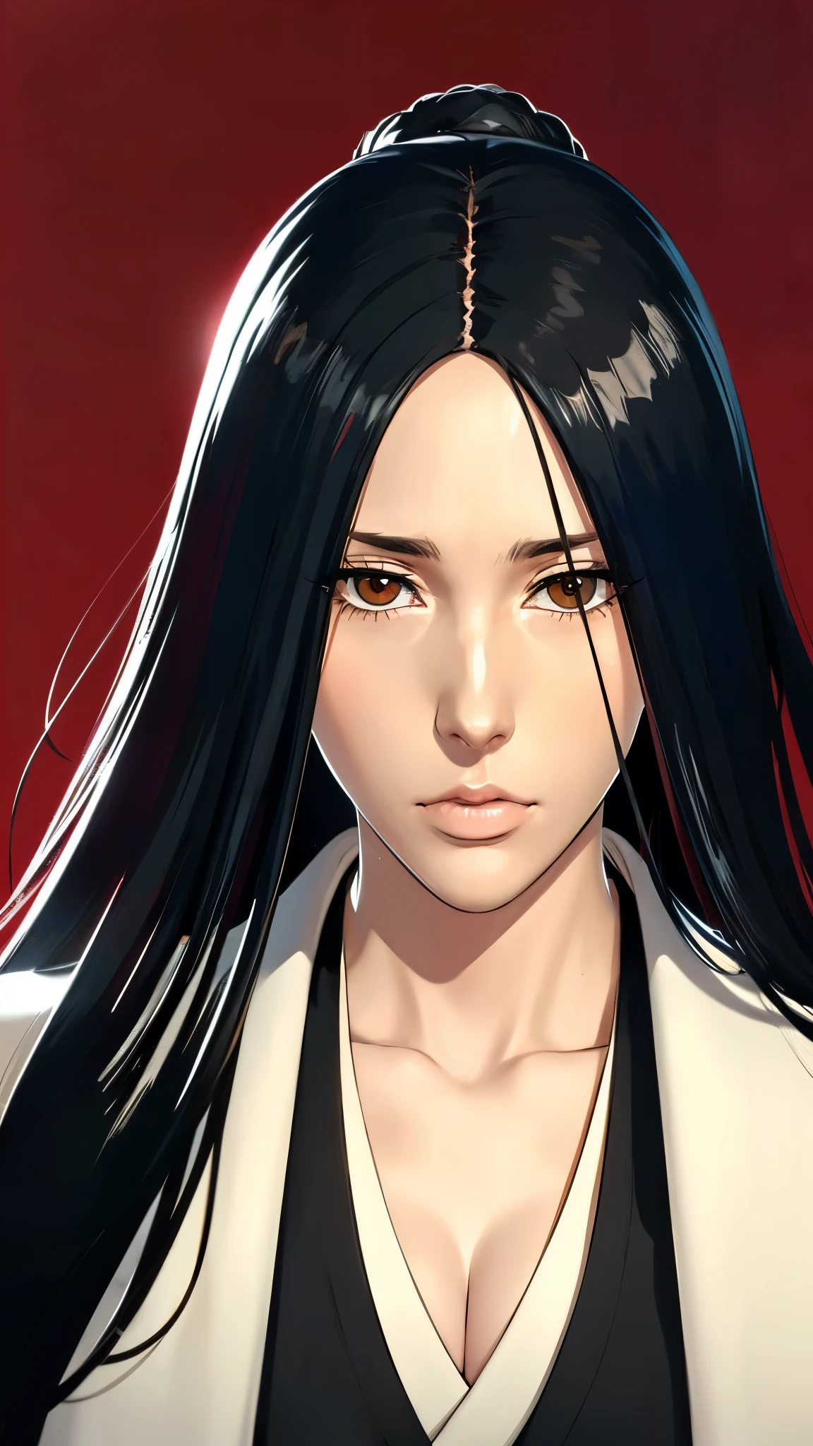 (((完美figure,figure,(((bleach,black Japanese clothing,feather woven, red eyes,unohana))),S型figure:1.7))),((masterpiece)),high resolution, ((Best quality at best)),masterpiece,quality,Best quality,((( Exquisite facial features,looking at the audience,There is light in the eyes,Happy,nterlacing of light and shadow,))),(((looking into camera,red background,Blood)))