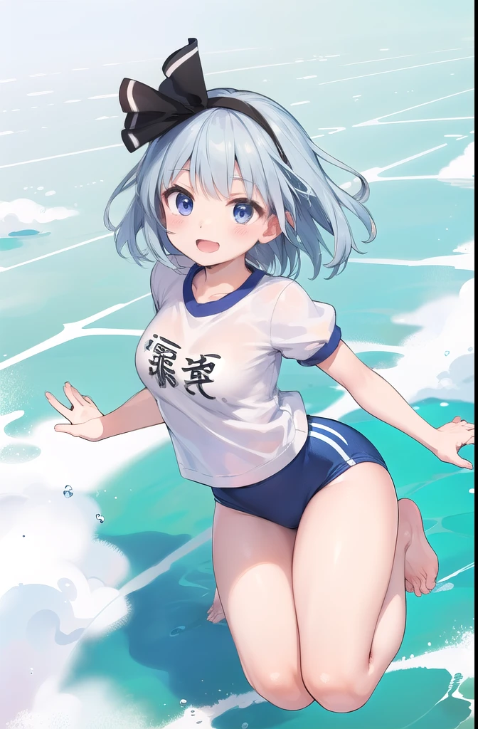 (((((whole body)))))、Youmu, This is a very cute gym uniform 、smile,、、barefoot、floating fluffy、