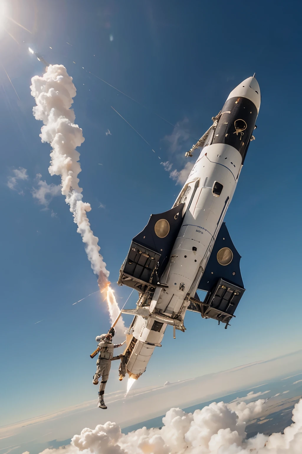 A rocket launching into space, representing Musk's ventures in space exploration with SpaceX.