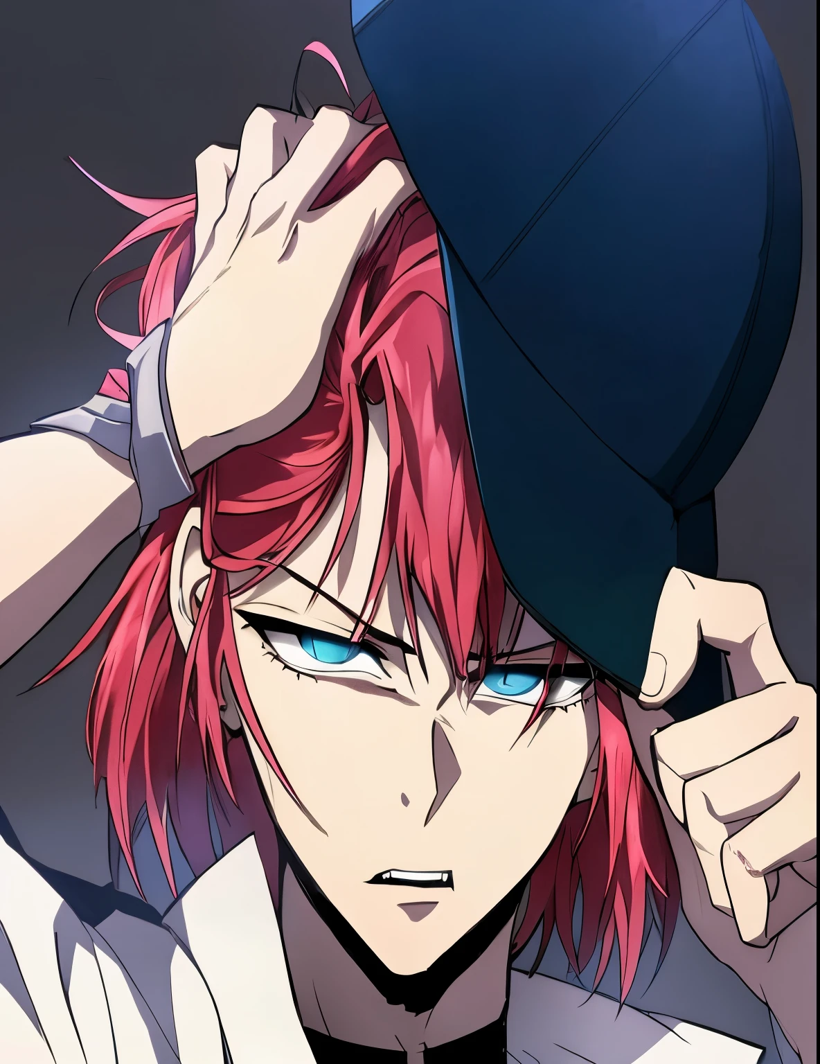 anime image of a man with red hair and a hat, trigger anime artstyle, orange - haired anime boy, with index finger, kakyoin, marvelous expression, with red hair, gapmoe yandere, akane owari danganronpa, anime boy, anime wallaper, anime character, ( ( ( yoshinari yoh ) ) )