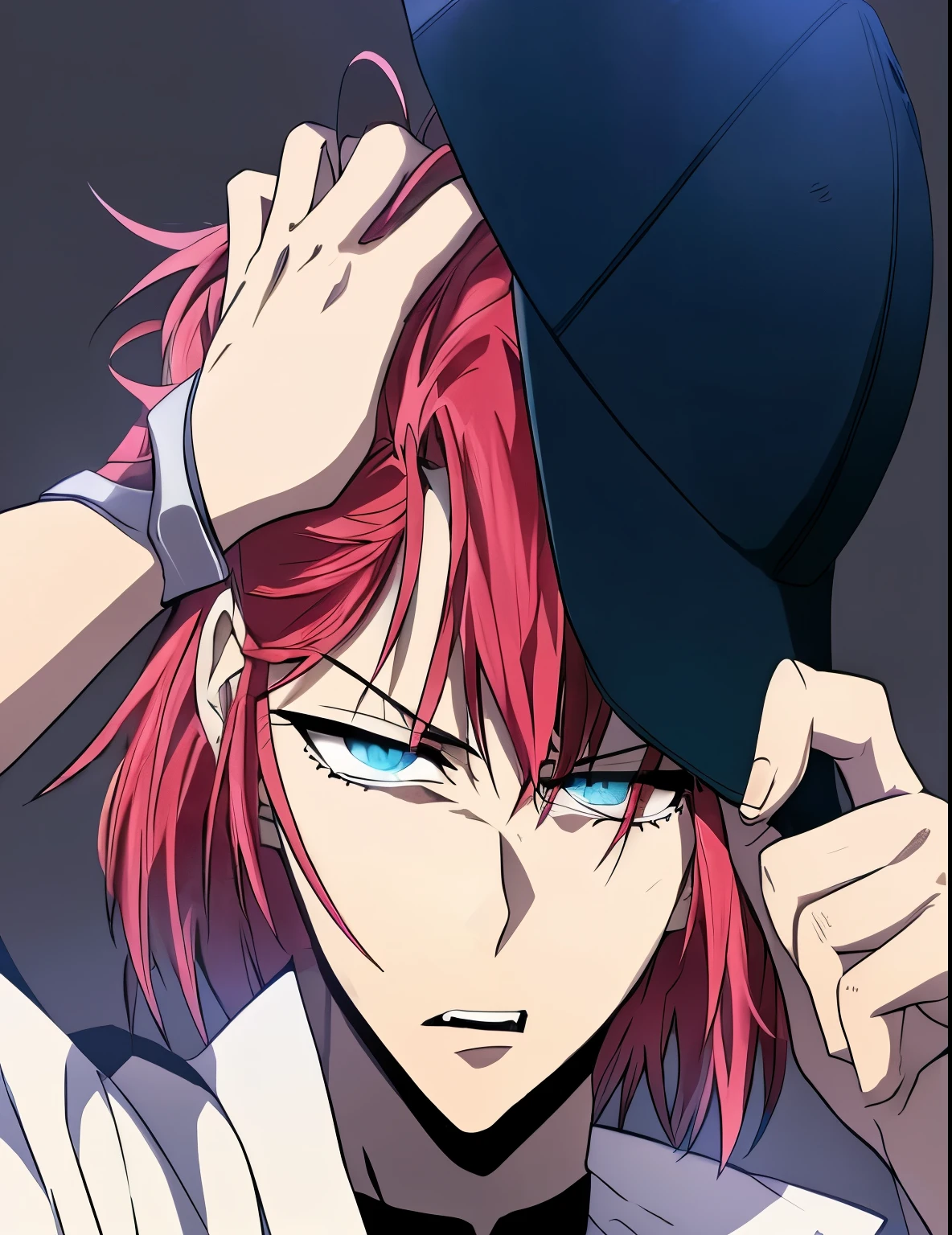 anime image of a man with red hair and a hat, trigger anime artstyle, orange - haired anime boy, with index finger, kakyoin, marvelous expression, with red hair, gapmoe yandere, akane owari danganronpa, anime boy, anime wallaper, anime character, ( ( ( yoshinari yoh ) ) )