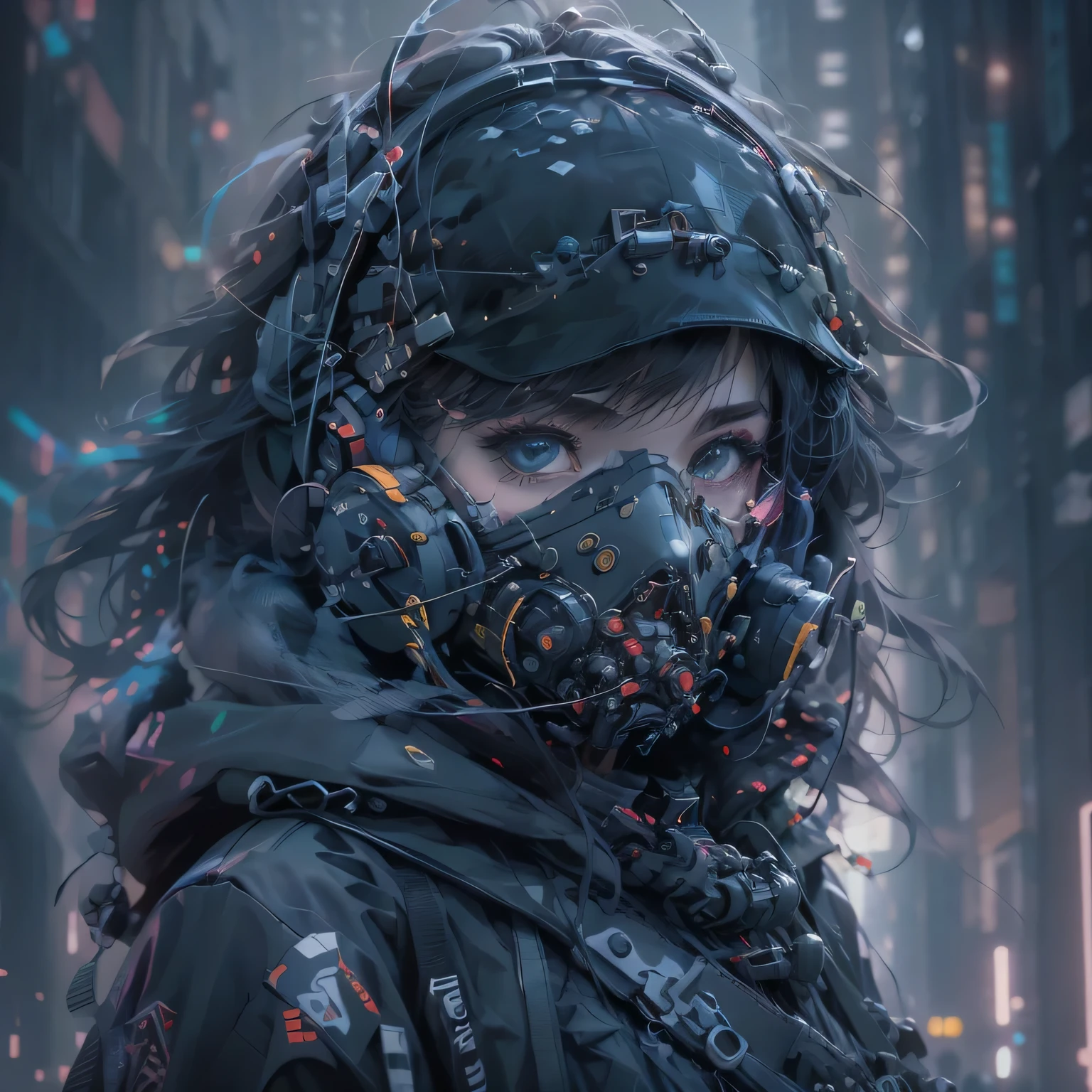 Woman wearing mask and helmet in city, 超写实cyberpunk style, Cyberpunk girl portrait, Beautiful cyberpunk girl face, cyberpunk art style, Advanced digital cyberpunk art, cyberpunk portrait, Digital cyberpunk animation art, Cyberpunk themed art, Detailed cyberpunk illustration, Fantasy Cyberpunk Girl, Digital Cyberpunk - Art of Animation, cyberpunk style, cyberpunk portrait