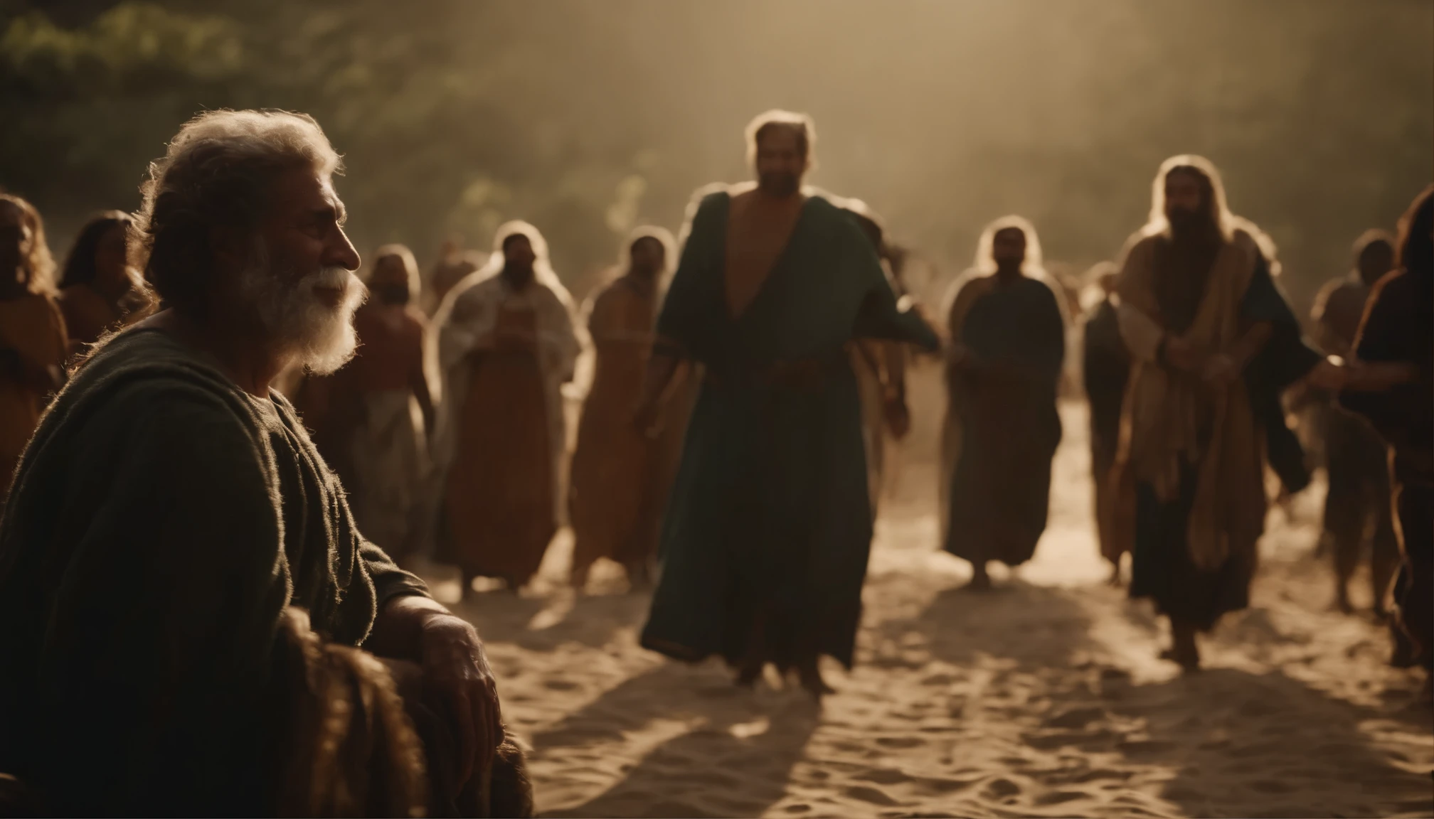 there is a community of happy people, imagem bem feita e detalhada "vivendo em harmonia um com os outros". Epic and detailed biblical scene, A.C