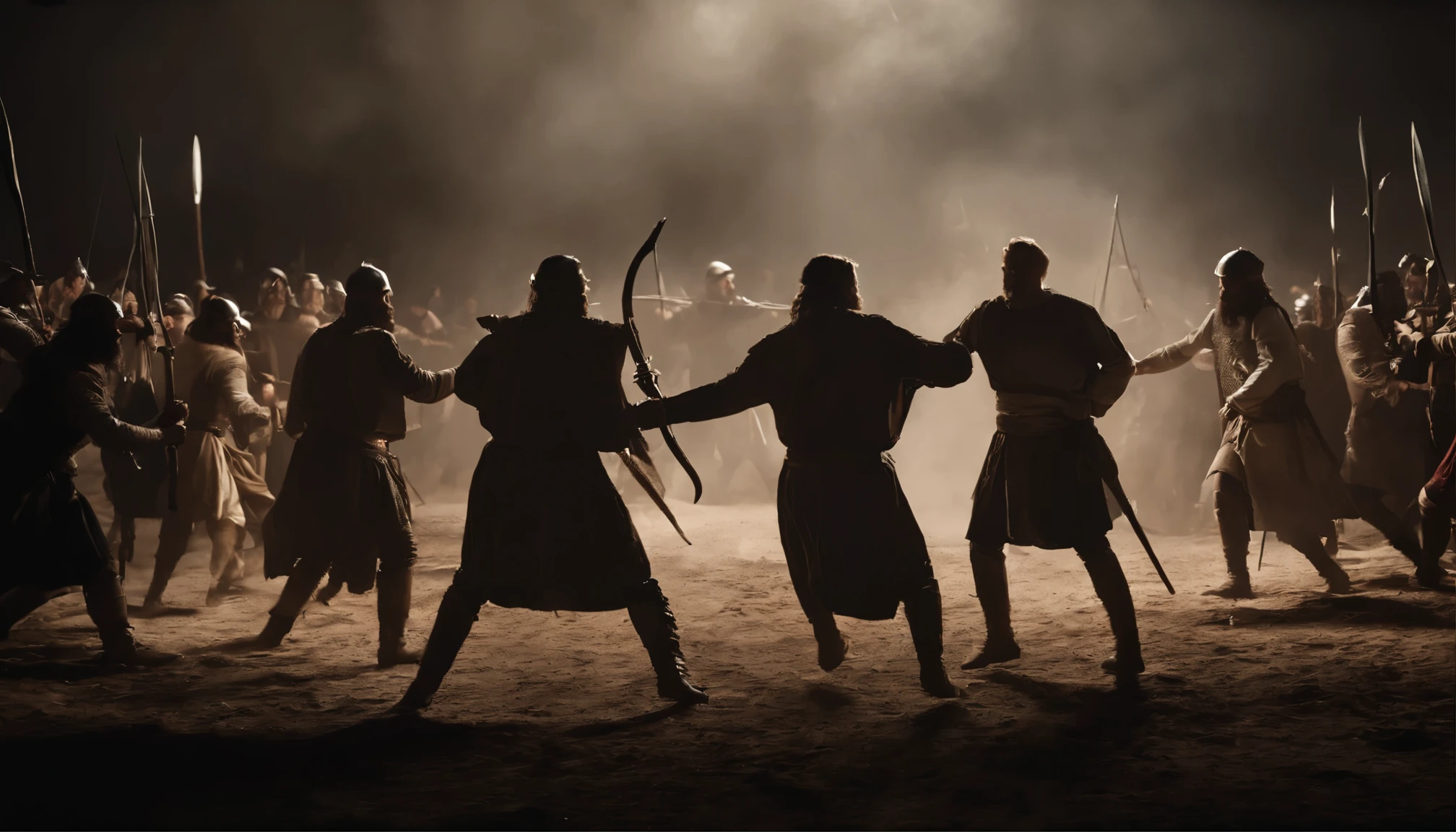 there is a group of people fighting each other, Biblical epic scene, A.C