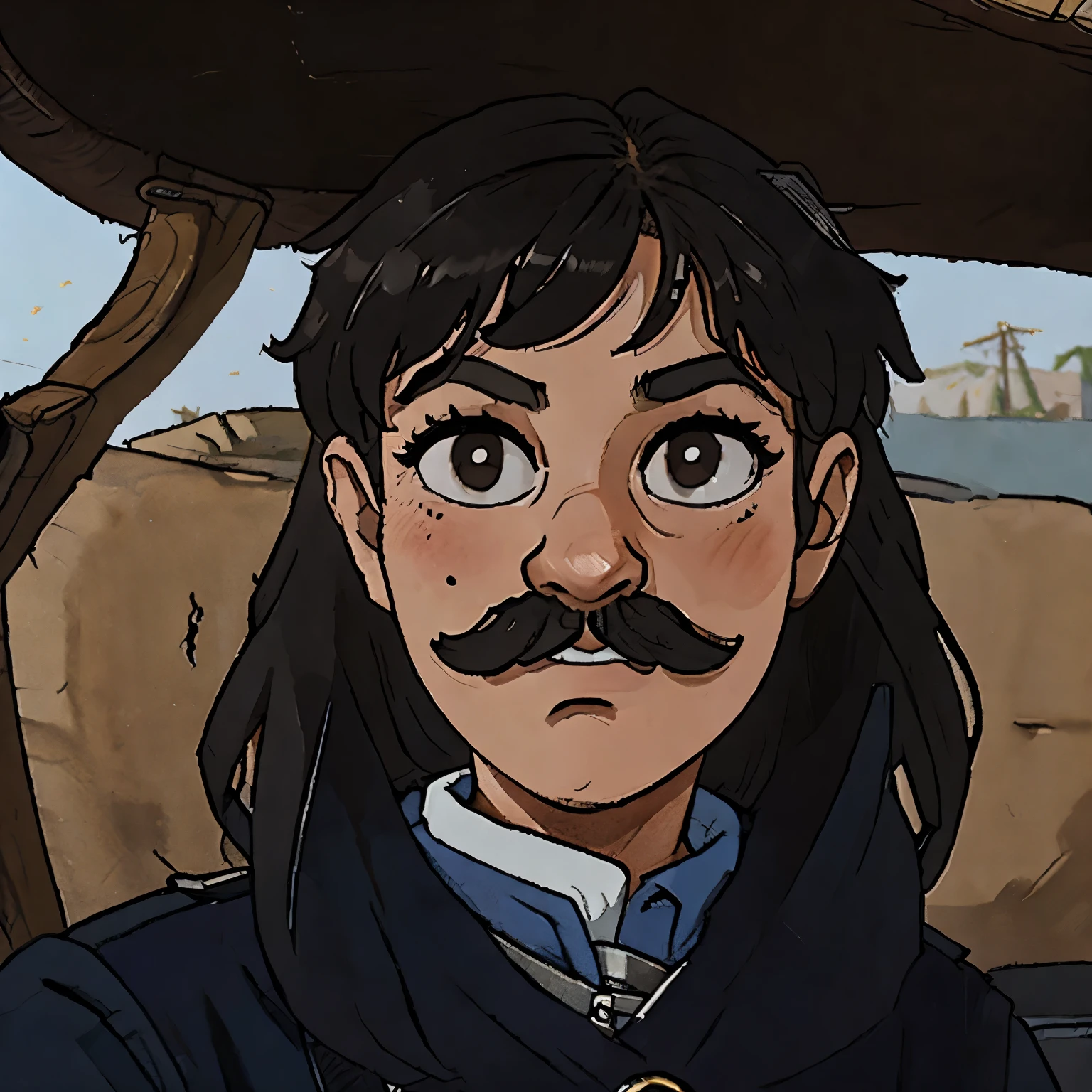 Crie uma Cartoon de Streamer com cabelos cacheados cavanhaque e bigode fino e corte americano