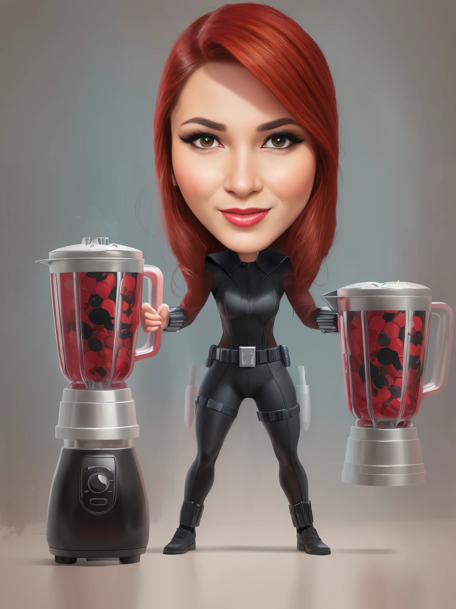 portrait of a woman, wearing a black widow costume and holding a mixer, superhero, caricature illustration, in cartoon style, caricature style, portrait, realistic cartoon, cartoon art, an Indonesian portrait, caricature, digital art cartoon, portrait, cartoon art style, family, cartoon style illustration, realistic portrait