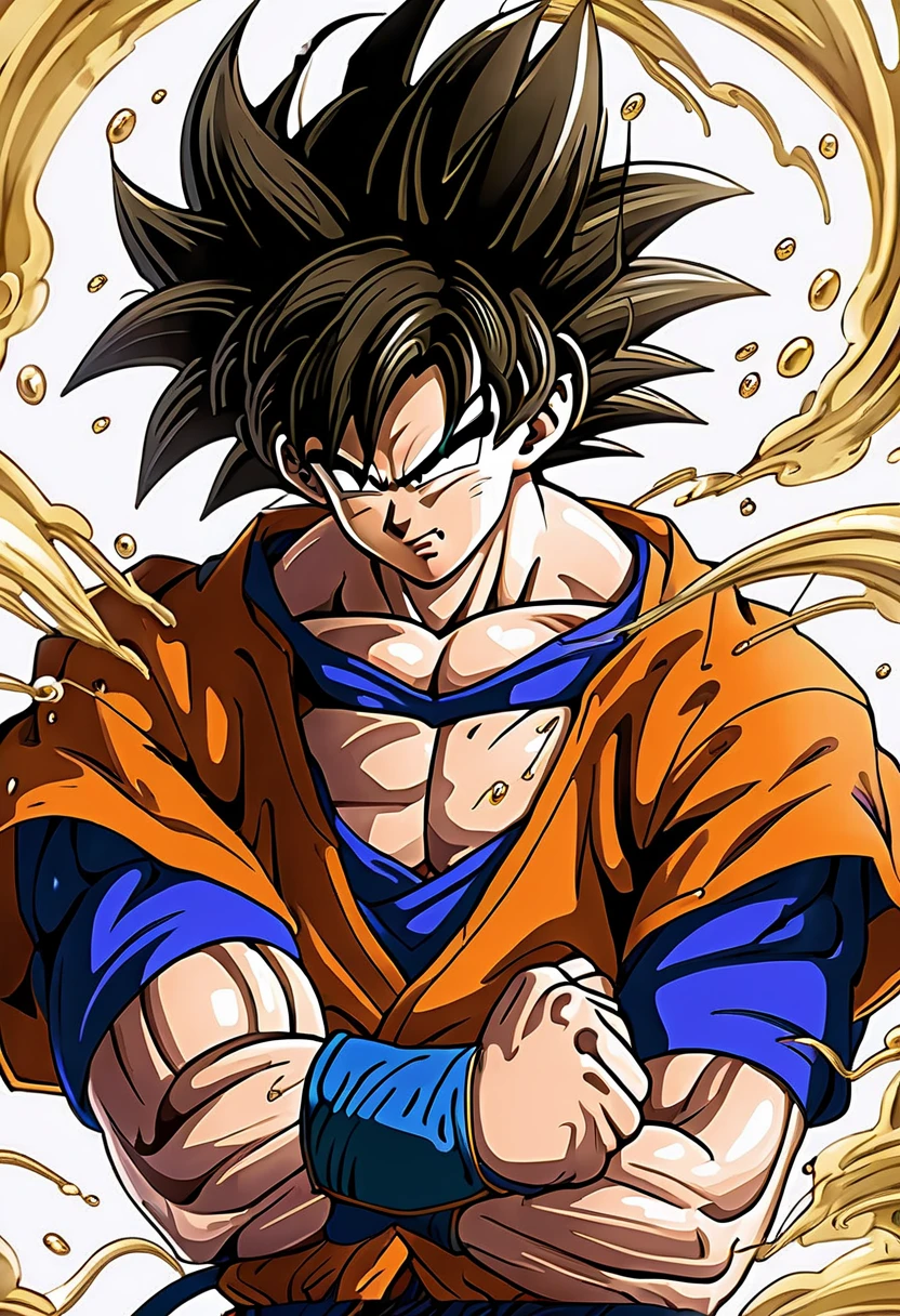 Wukong(dragon ball角色)Put your head in your hands and cry with your head down.,哀傷地Wukong肩膀垂下表情哀傷,dragon ball.Japanese manga style。