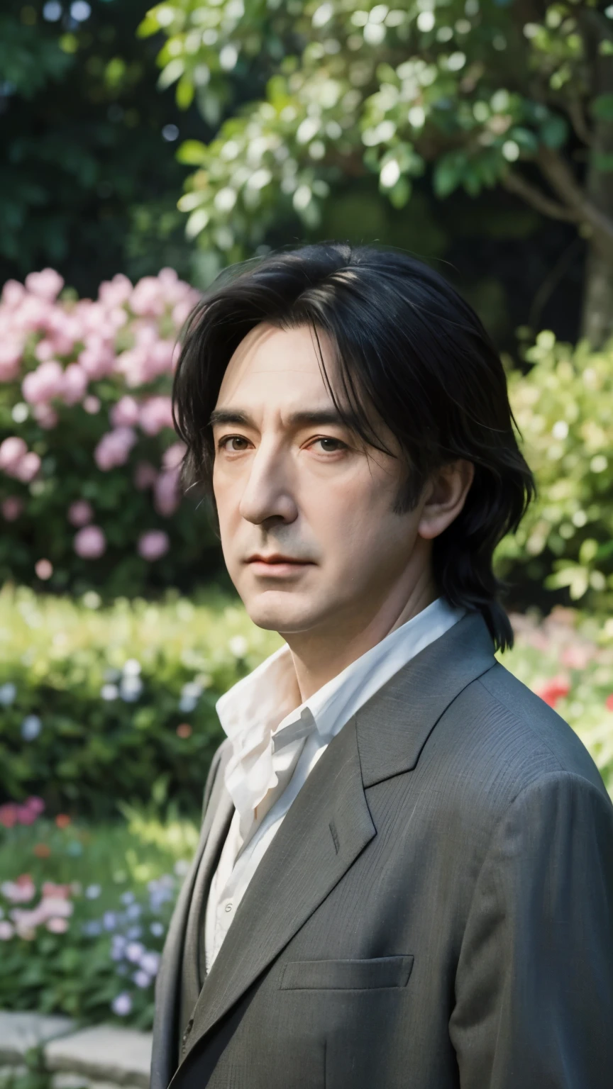 Impressionism,Screen description,Monet,Ghibli,Impressionism, Severus Snape played by Alan Rickman,Handsome,young,by Oscar-Claude Monet and STUDIO GHIBLI,meticulous portrait
