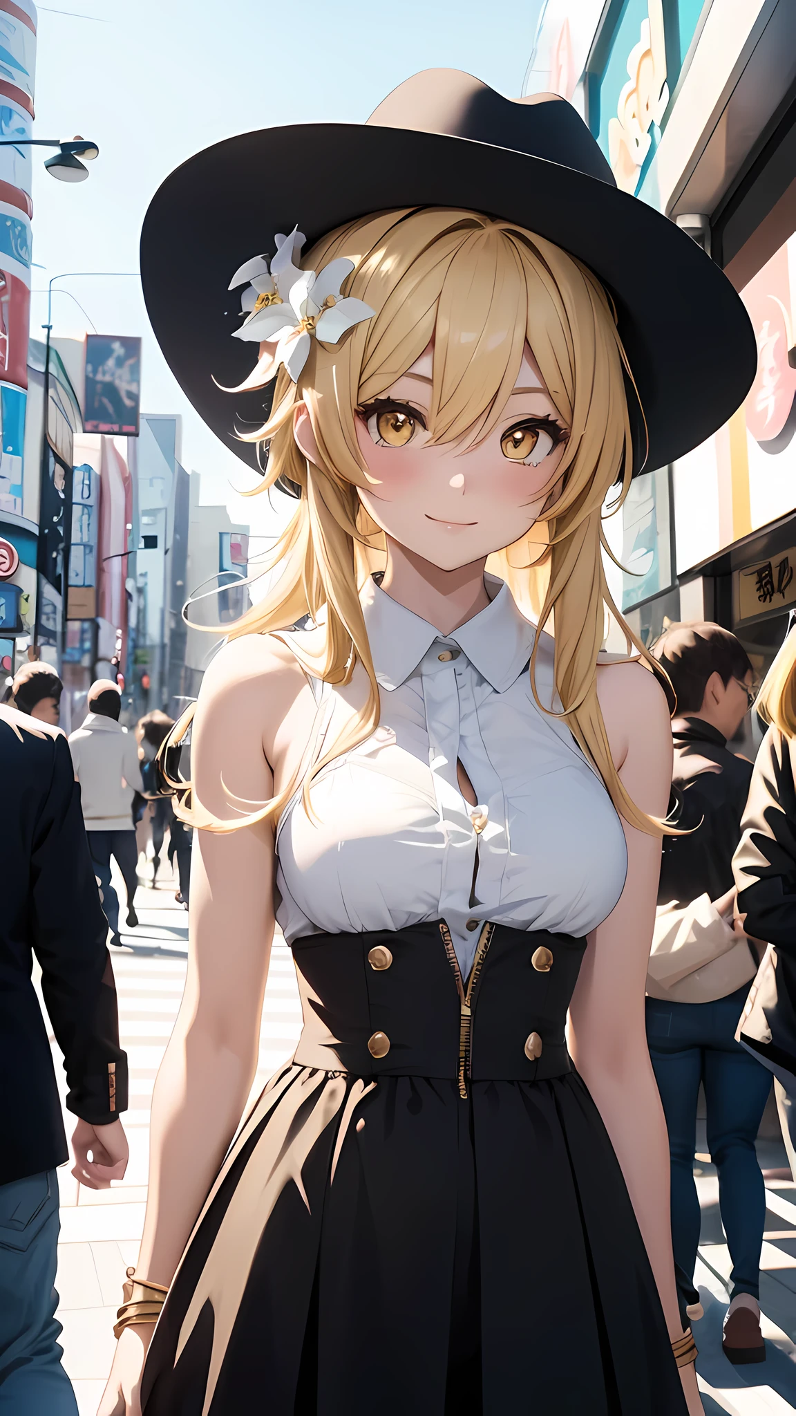 insanely detailed, absurdres, ultra-highres, ultra-detailed, best quality,
1girl, solo, nice hands, perfect hands,
BREAK
happy smile, laugh, closed mouth, standing,
,
cute pose, cowboy shot,
BREAK
slender, kawaii, perfect symmetrical face, ultra cute girl, ultra cute face, ultra detailed eyes, ultra detailed hair, ultra cute, ultra beautiful,
BREAK
in harajuku, shibuya, tokyo, street, crowd, cityscape,
BREAK
medium breasts,
(yellow hair, yellow eyes), hair between eyes
