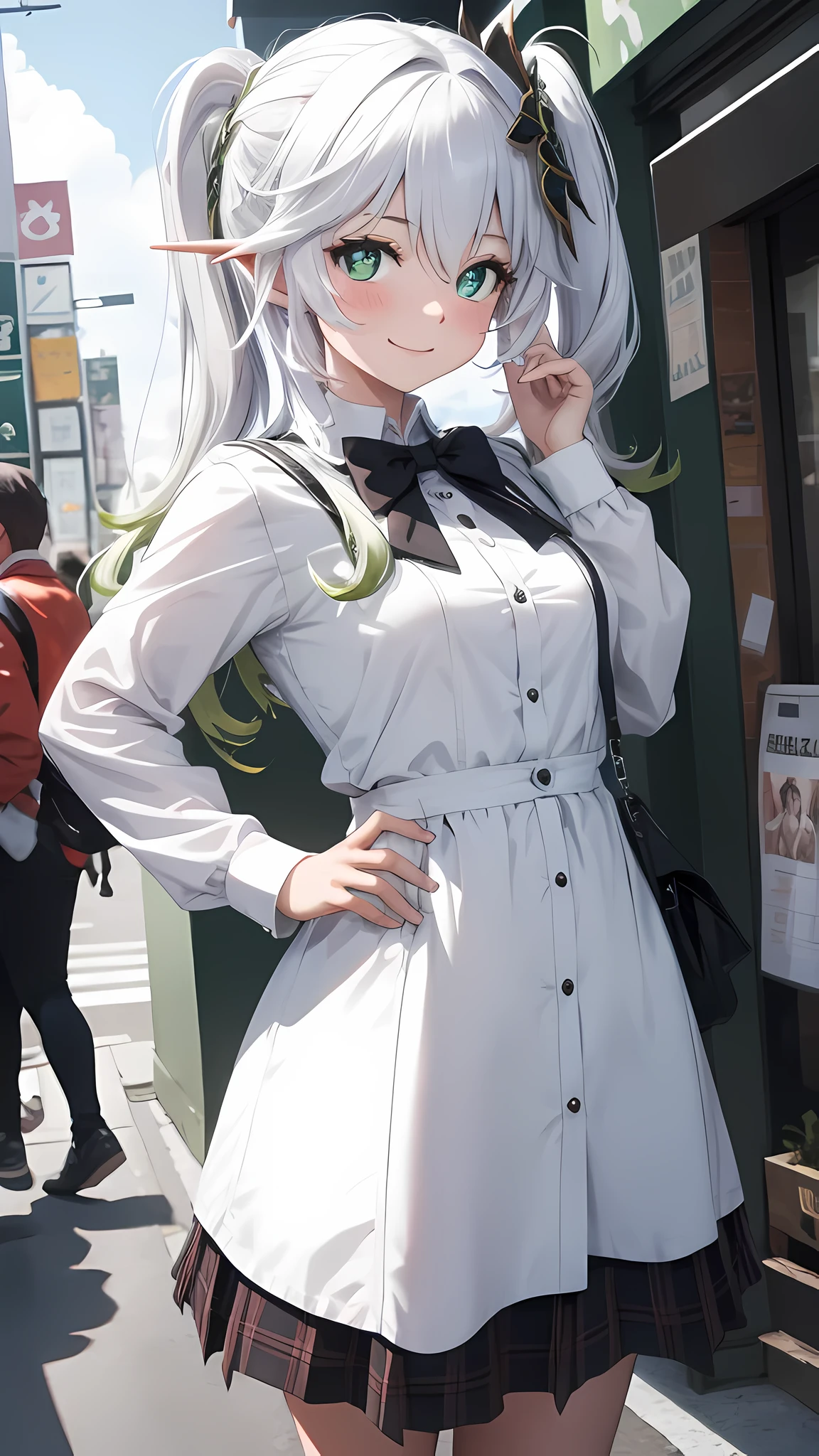 insanely detailed, absurdres, ultra-highres, ultra-detailed, best quality,
1girl, solo, nice hands, perfect hands,
BREAK
jirai kei,plaid skirt, shirt, long sleeves, bow, blue skirt, white shoulder frilly shirt, outdoors, blue bow, long hair
BREAK
happy smile, laugh, closed mouth, standing,
,
cute pose, cowboy shot,
BREAK
slender, kawaii, perfect symmetrical face, ultra cute girl, ultra cute face, ultra detailed eyes, ultra detailed hair, ultra cute, ultra beautiful,
BREAK
in harajuku, shibuya, tokyo, street, crowd, cityscape,
BREAK
medium breasts, D-cup
(white hair, green eyes), hair between eyes