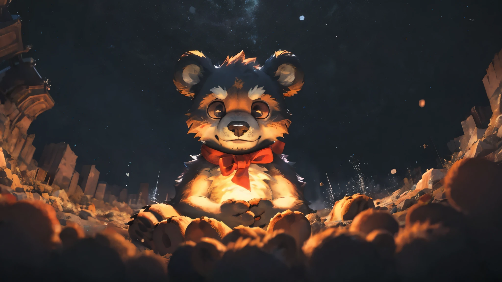 Masterpieces,official art, a giant teddy bear, depth of field, perfect lighting, light particles,(best quality),(masterpiece),(ultra detailed),sharp focus,light particles.
