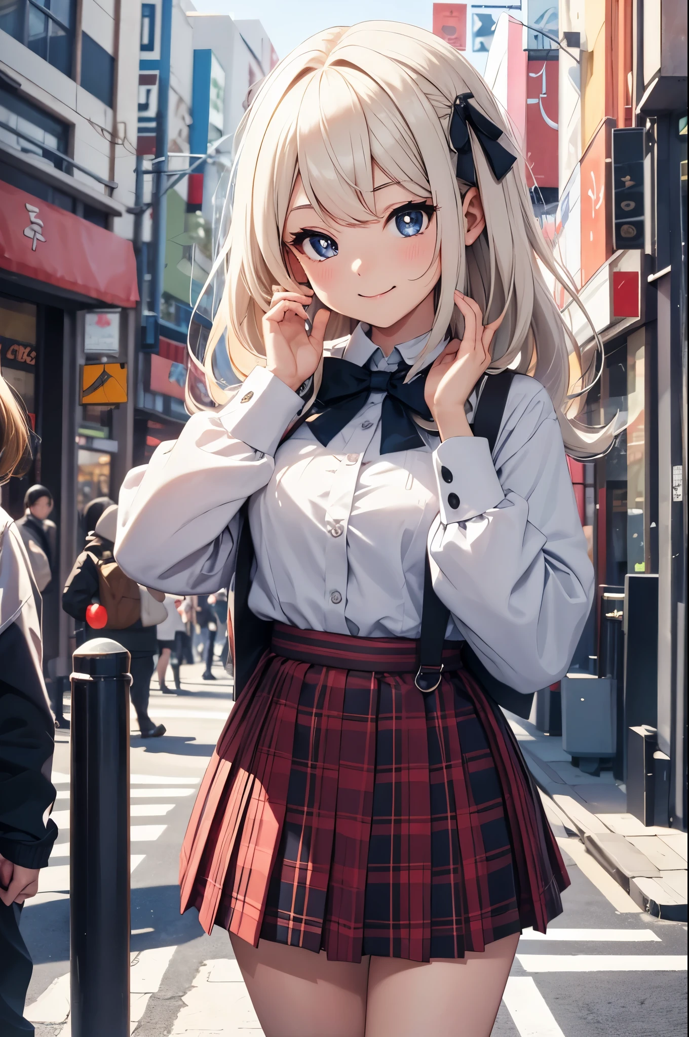 insanely detailed, absurdres, ultra-highres, ultra-detailed, best quality,
1girl, solo, nice hands, perfect hands,
BREAK
jirai kei,plaid skirt, shirt, long sleeves, bow, blue skirt, white shoulder frilly shirt, outdoors, blue bow, long hair
BREAK
happy smile, laugh, closed mouth, standing,
,
cute pose, cowboy shot,
BREAK
slender, kawaii, perfect symmetrical face, ultra cute girl, ultra cute face, ultra detailed eyes, ultra detailed hair, ultra cute, ultra beautiful,
BREAK
in harajuku, shibuya, tokyo, street, crowd, cityscape,
BREAK
medium breasts,