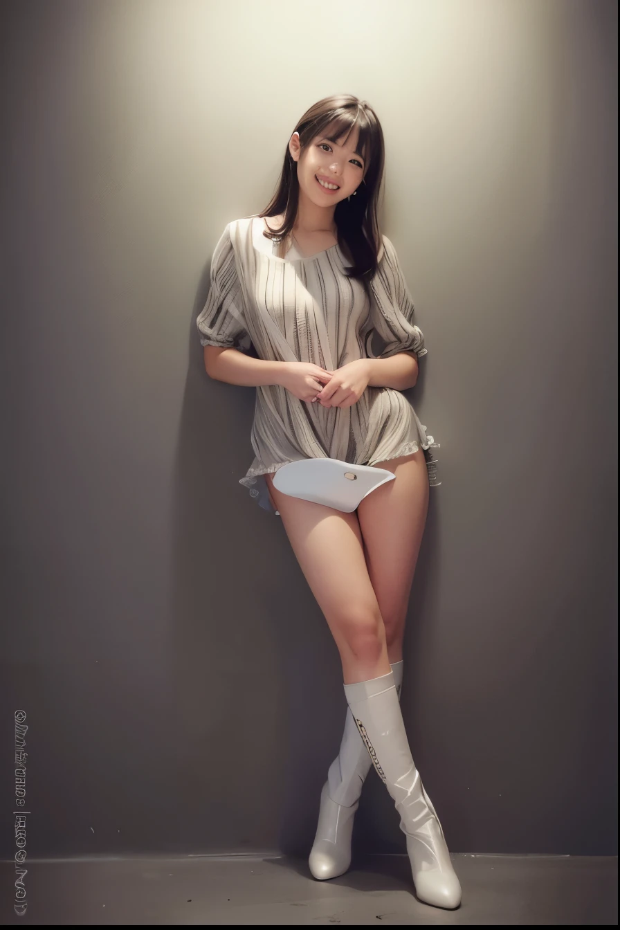 beautiful girl smile long hair mini skirt one piece