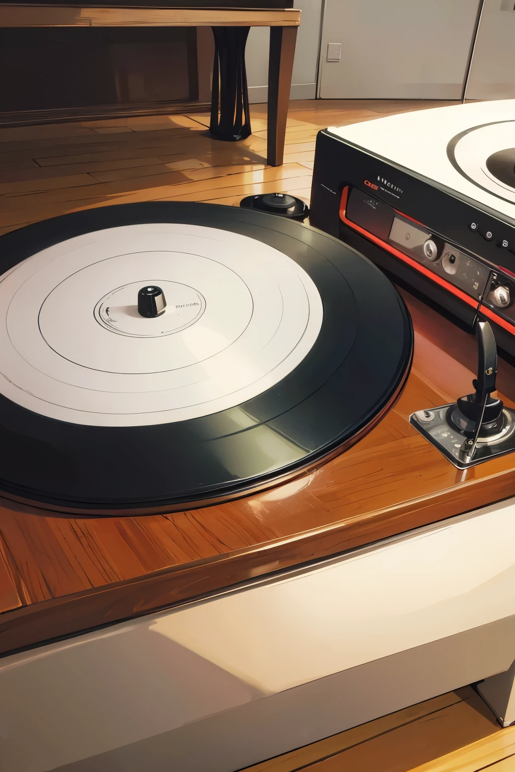 Experience a nostalgic trip with a vintage turntable playing a vinyl record, highlighting HD, 4K, high-resolution details.