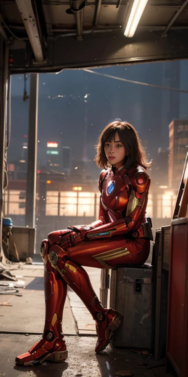 (1girl:1.3), solo, __body-parts__, official art, Unity 8k wallpaper, ultra detailed, beautiful and aesthetic, beautiful, masterpiece, best quality, RAW, masterpiece, super lovely photo, best quality, super high resolution, photorealistic, sunlight, full length portrait, stunningly beautiful, dynamic pose, gentle face, bright eyes, (side view), Iron Man robot body, red and gold, Highly detailed abandoned warehouse background, detailed face, detailed complex busy background, messy, gorgeous, milky, highly detailed skin, realistic skin details, visible pores, sharp focus, volumetric fog, 8k uhd, dslr camera, high quality, film grain, light skin, photorealism, lomography, sprawling metropolis in a futuristic dystopia, bottom view, translucent