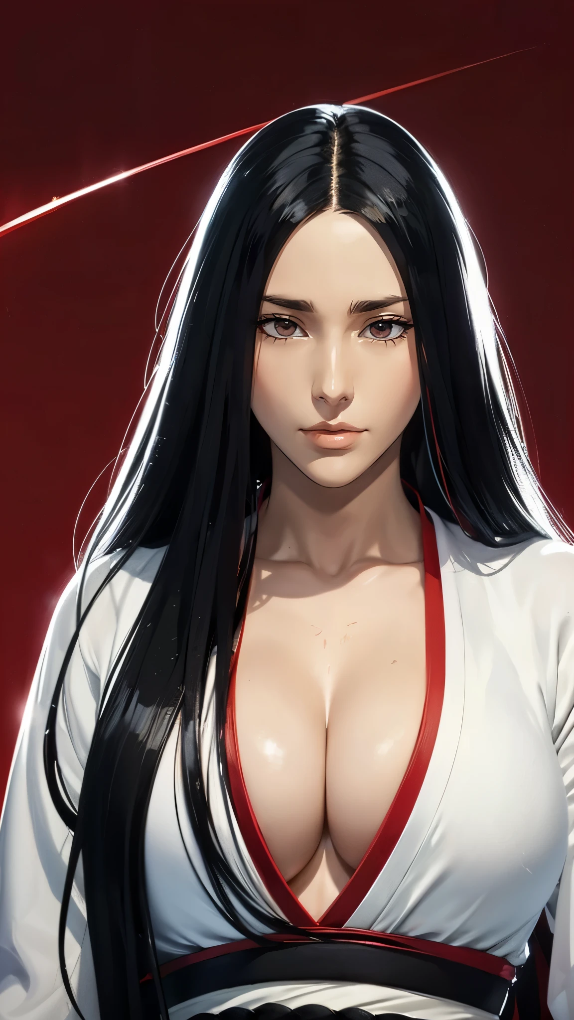 （（（完美figure，figure，（（（bleach，black Japanese clothing, red eyes,unohana））），S型figure:1.7））），((masterpiece)),high resolution, ((Best quality at best))，masterpiece，quality，Best quality，（（（ Exquisite facial features，looking at the audience,There is light in the eyes，Happy，lol））），（（（Interlacing of light and shadow，））），（（（looking into camera，red background，Blood，holding sword，拿着Blood红色的剑）））