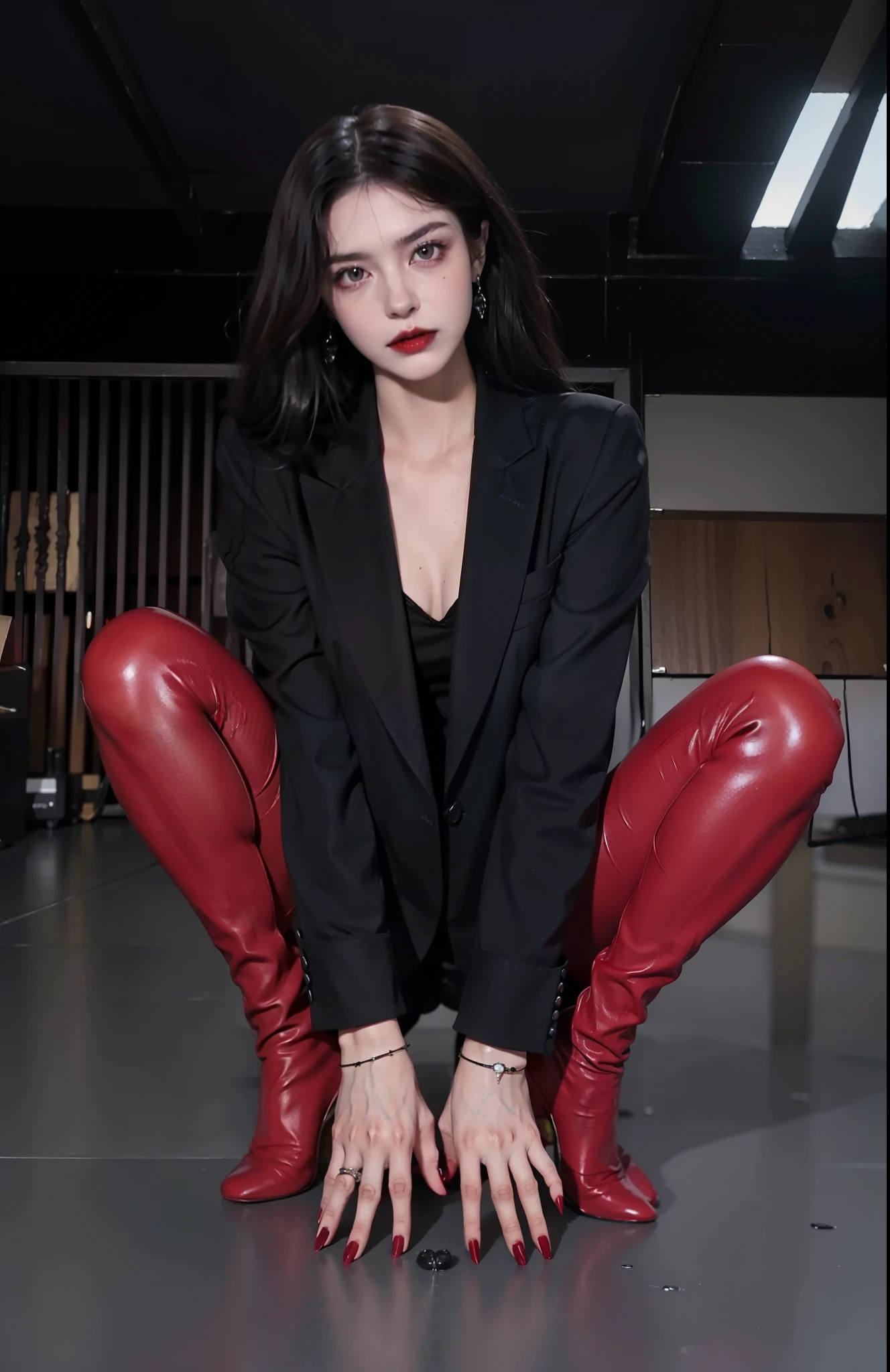 beautifully，Picture of box full of swords,wing, succubus theme，fallen angel，Excellent，scary，secret horror，tentacle，have eyes，uncanny valley effect，little beast blood moon，skull skeleton，vampire，Hellfire，female devil，Swarovski crystals，vampire公主，Squat down，Red high heeled boots，five fingers，red nail polish