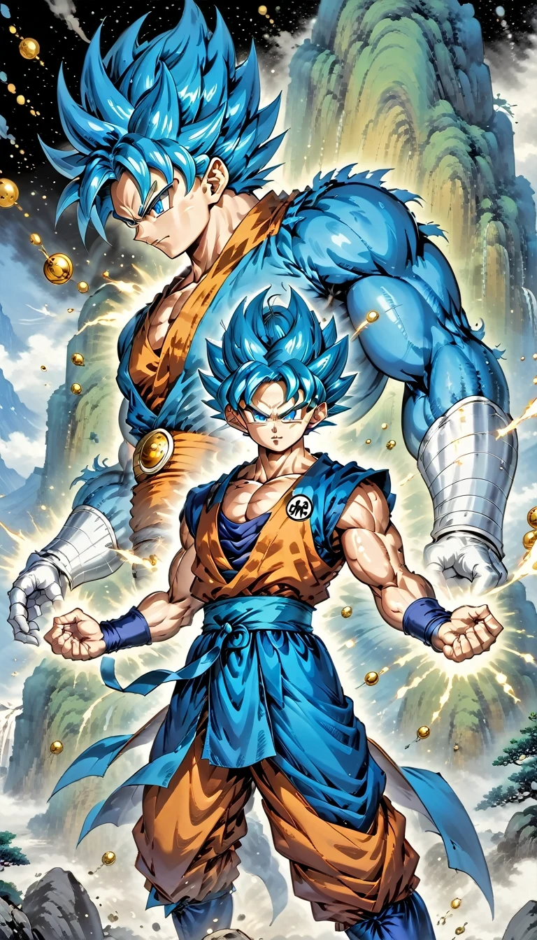 (best quality,4k,8k,high resolution,masterpiece:1.2),Super detailed,(actual,photoactual,photo-actual:1.37),illustration,dragon ball,figure,Wukong,vegnette,robust,Saiyan,fighting,energy beam,Action packed,史诗般的fighting,martial arts,Explosive force level,flight,gas explosion,Transformation,Characteristic hairstyle,muscular,otherworldly existence,fantasy,venture,superhuman strength,Supernatural abilities,angry,Axia,Namexians,robot,fighting championship,galactic conquest,cosmic threat,evil villain,The ultimate warrior,Orbital energy attack,dynamic poses,rich and colorful,shining,eye-catching,high-energy,Explosive effect,Orin Temple,dragon balls,deformation,interesting,good and evil,Teamwork,loyalty,destiny,immortal,lasting legacy,A symbol of power,The spirit of never giving up,Heroes who save the earth,larger than life,Legend,Engaging narrative,Fast-paced,Rapid heartbeat,universe-altering ventures,Dream of becoming the strongest warrior.