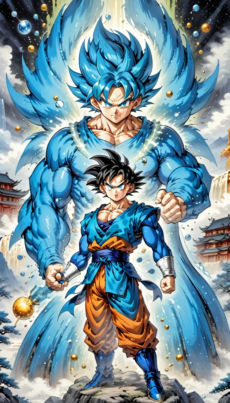 (best quality,4k,8k,high resolution,masterpiece:1.2),Super detailed,(actual,photoactual,photo-actual:1.37),illustration,dragon ball,figure,Wukong,vegnette,robust,Saiyan,fighting,energy beam,Action packed,史诗般的fighting,martial arts,Explosive force level,flight,gas explosion,Transformation,Characteristic hairstyle,muscular,otherworldly existence,fantasy,venture,superhuman strength,Supernatural abilities,angry,Axia,Namexians,robot,fighting championship,galactic conquest,cosmic threat,evil villain,The ultimate warrior,Orbital energy attack,dynamic poses,rich and colorful,shining,eye-catching,high-energy,Explosive effect,Orin Temple,dragon balls,deformation,interesting,good and evil,Teamwork,loyalty,destiny,immortal,lasting legacy,A symbol of power,The spirit of never giving up,Heroes who save the earth,larger than life,Legend,Engaging narrative,Fast-paced,Rapid heartbeat,universe-altering ventures,Dream of becoming the strongest warrior.