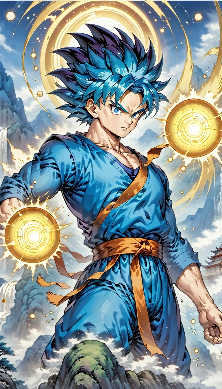 (best quality,4k,8k,high resolution,masterpiece:1.2),Super detailed,(actual,photoactual,photo-actual:1.37),illustration,dragon ball,figure,Wukong,vegnette,robust,Saiyan,fighting,energy beam,Action packed,史诗般的fighting,martial arts,Explosive force level,flight,gas explosion,Transformation,Characteristic hairstyle,muscular,otherworldly existence,fantasy,venture,superhuman strength,Supernatural abilities,angry,Axia,Namexians,robot,fighting championship,galactic conquest,cosmic threat,evil villain,The ultimate warrior,Orbital energy attack,dynamic poses,rich and colorful,shining,eye-catching,high-energy,Explosive effect,Orin Temple,dragon balls,deformation,interesting,good and evil,Teamwork,loyalty,destiny,immortal,lasting legacy,A symbol of power,The spirit of never giving up,Heroes who save the earth,larger than life,Legend,Engaging narrative,Fast-paced,Rapid heartbeat,universe-altering ventures,Dream of becoming the strongest warrior.