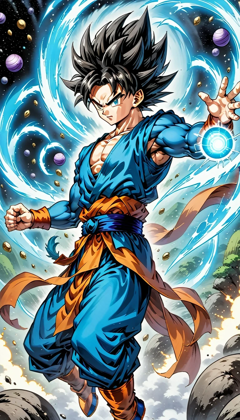 (best quality,4k,8k,high resolution,masterpiece:1.2),Super detailed,(actual,photoactual,photo-actual:1.37),illustration,dragon ball,figure,Wukong,vegnette,robust,Saiyan,fighting,energy beam,Action packed,史诗般的fighting,martial arts,Explosive force level,flight,gas explosion,Transformation,Characteristic hairstyle,muscular,otherworldly existence,fantasy,venture,superhuman strength,Supernatural abilities,angry,Axia,Namexians,robot,fighting championship,galactic conquest,cosmic threat,evil villain,The ultimate warrior,Orbital energy attack,dynamic poses,rich and colorful,shining,eye-catching,high-energy,Explosive effect,Orin Temple,dragon balls,deformation,interesting,good and evil,Teamwork,loyalty,destiny,immortal,lasting legacy,A symbol of power,The spirit of never giving up,Heroes who save the earth,larger than life,Legend,Engaging narrative,Fast-paced,Rapid heartbeat,universe-altering ventures,Dream of becoming the strongest warrior.