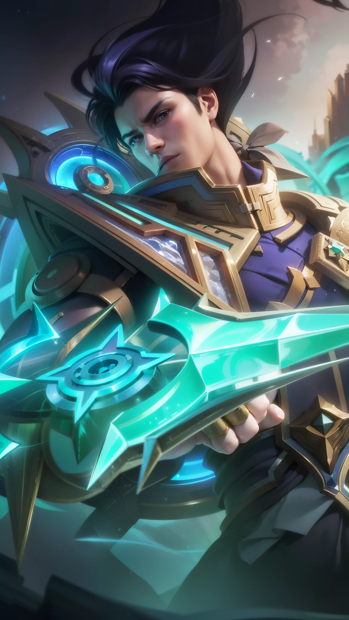 (Intricate Details, Masterpiece, Best Quality, High Resolution, 8k), (1man), (male:1.2), finely detailed eyes and face, toned body, masculine appeal, commanding presence, hot stud, bulging biceps and triceps, well-developed quadriceps and hamstrings, light skin, burgundy straight layered bangs hair, aquamarine eyes,  ornate details,  portrait, solo, half shot, looking down, detailed background, detailed face, (cogpunkai, cogpunk theme:1.1),  tech-mage,   [magic|technology], melding of spellcraft and advanced technology,  intricate [spellcasting clotheechanical gear], gear shaped glyphs,  ancient crystals,  [gears|ancient spell],  floating particles,  [innovative|enchanting] aura, high tech vehicle in background,   , finely detailed background, Depth of Field, VFX, young man and handsome.