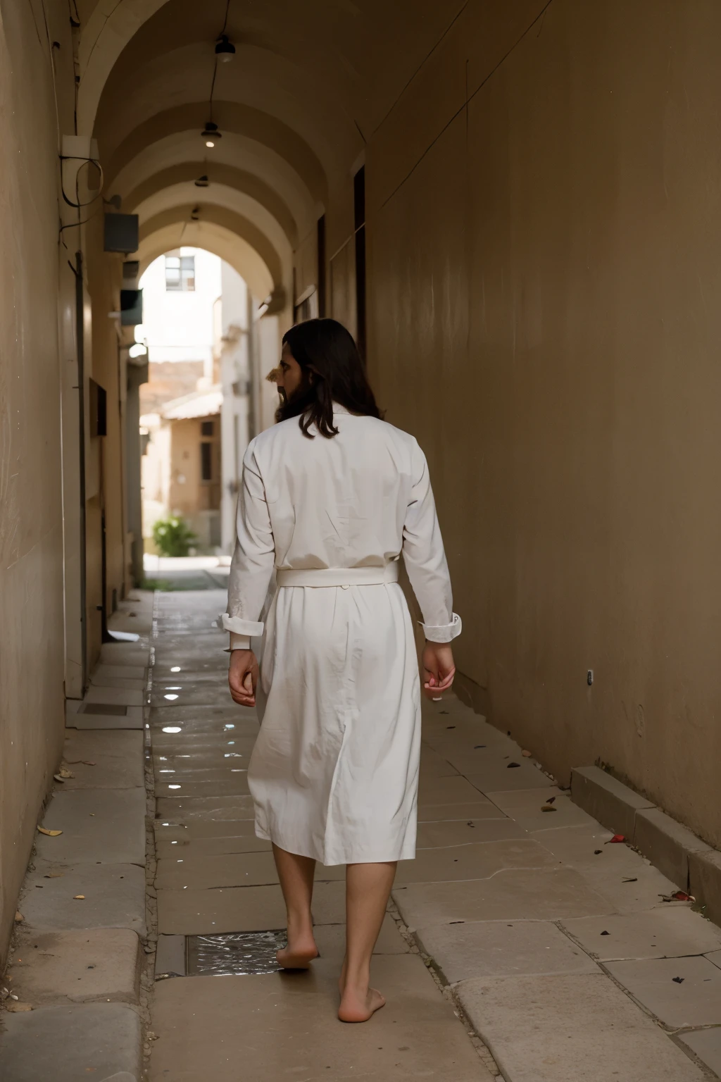 ((best quality)), ((masterpiece)), Jesus caminando dejando huellas