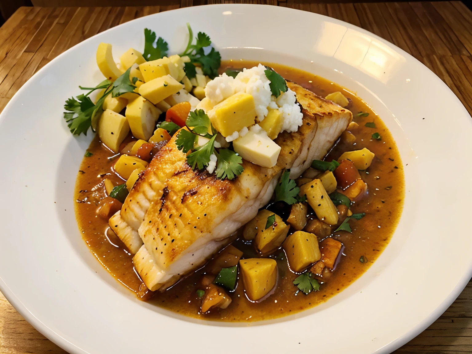 pescado en salsa de elote y cebollin
