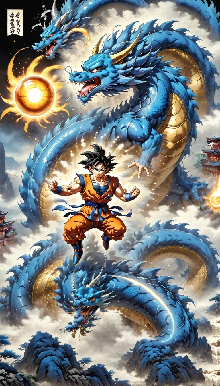 (best quality,4k,8k,high resolution,masterpiece:1.2),Super detailed,(actual,photoactual,photo-actual:1.37),illustration,dragon ball,figure,Wukong,vegnette,robust,Saiyan,fighting,energy beam,Action packed,史诗般的fighting,martial arts,Explosive force level,flight,gas explosion,Transformation,Characteristic hairstyle,muscular,otherworldly existence,fantasy,venture,superhuman strength,Supernatural abilities,angry,Axia,Namexians,robot,fighting championship,galactic conquest,cosmic threat,evil villain,The ultimate warrior,Orbital energy attack,dynamic poses,rich and colorful,shining,eye-catching,high-energy,Explosive effect,Orin Temple,dragon balls,deformation,interesting,good and evil,Teamwork,loyalty,destiny,immortal,lasting legacy,A symbol of power,The spirit of never giving up,Heroes who save the earth,larger than life,Legend,Engaging narrative,Fast-paced,Rapid heartbeat,universe-altering ventures,Dream of becoming the strongest warrior.