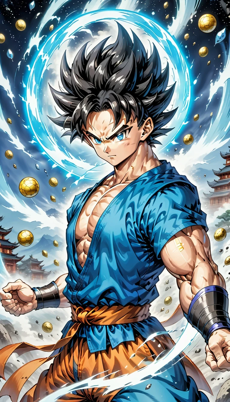 (best quality,4k,8k,high resolution,masterpiece:1.2),Super detailed,(actual,photoactual,photo-actual:1.37),illustration,dragon ball,figure,Wukong,vegnette,robust,Saiyan,fighting,energy beam,Action packed,史诗般的fighting,martial arts,Explosive force level,flight,gas explosion,Transformation,Characteristic hairstyle,muscular,otherworldly existence,fantasy,venture,superhuman strength,Supernatural abilities,angry,Axia,Namexians,robot,fighting championship,galactic conquest,cosmic threat,evil villain,The ultimate warrior,Orbital energy attack,dynamic poses,rich and colorful,shining,eye-catching,high-energy,Explosive effect,Orin Temple,dragon balls,deformation,interesting,good and evil,Teamwork,loyalty,destiny,immortal,lasting legacy,A symbol of power,The spirit of never giving up,Heroes who save the earth,larger than life,Legend,Engaging narrative,Fast-paced,Rapid heartbeat,universe-altering ventures,Dream of becoming the strongest warrior.