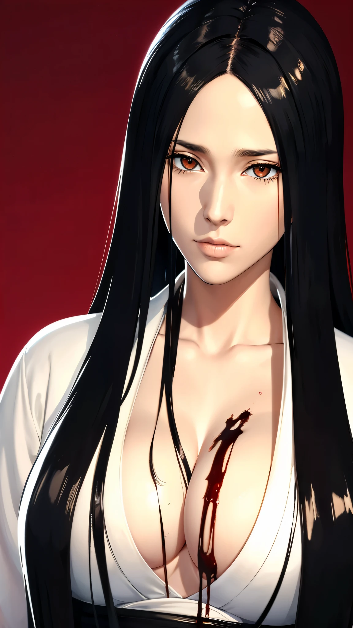 (((完美figure,figure,(((bleach,black Japanese clothing, red eyes,unohana))),S型figure:1.7))),((masterpiece)),high resolution, ((Best quality at best)),masterpiece,quality,Best quality,((( Exquisite facial features,looking at the audience,There is light in the eyes,Happy,nterlacing of light and shadow,))),(((looking into camera,red background,Blood,holding sword,拿着Blood红色的剑)))