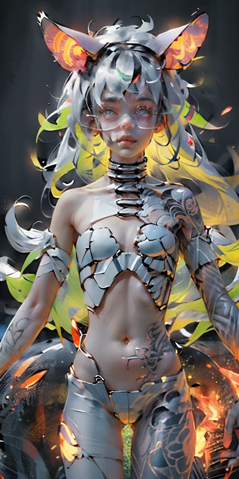 Rabbit technique , Sci-fi, fluffy ,
1 girl, tattoos, светящиеся tattoos, sparkling eyes, Multicolored shiny hair , (full body, lesbian), green hair,Open navel
Cavitech, pastel shades, kawaii, Cute colors,