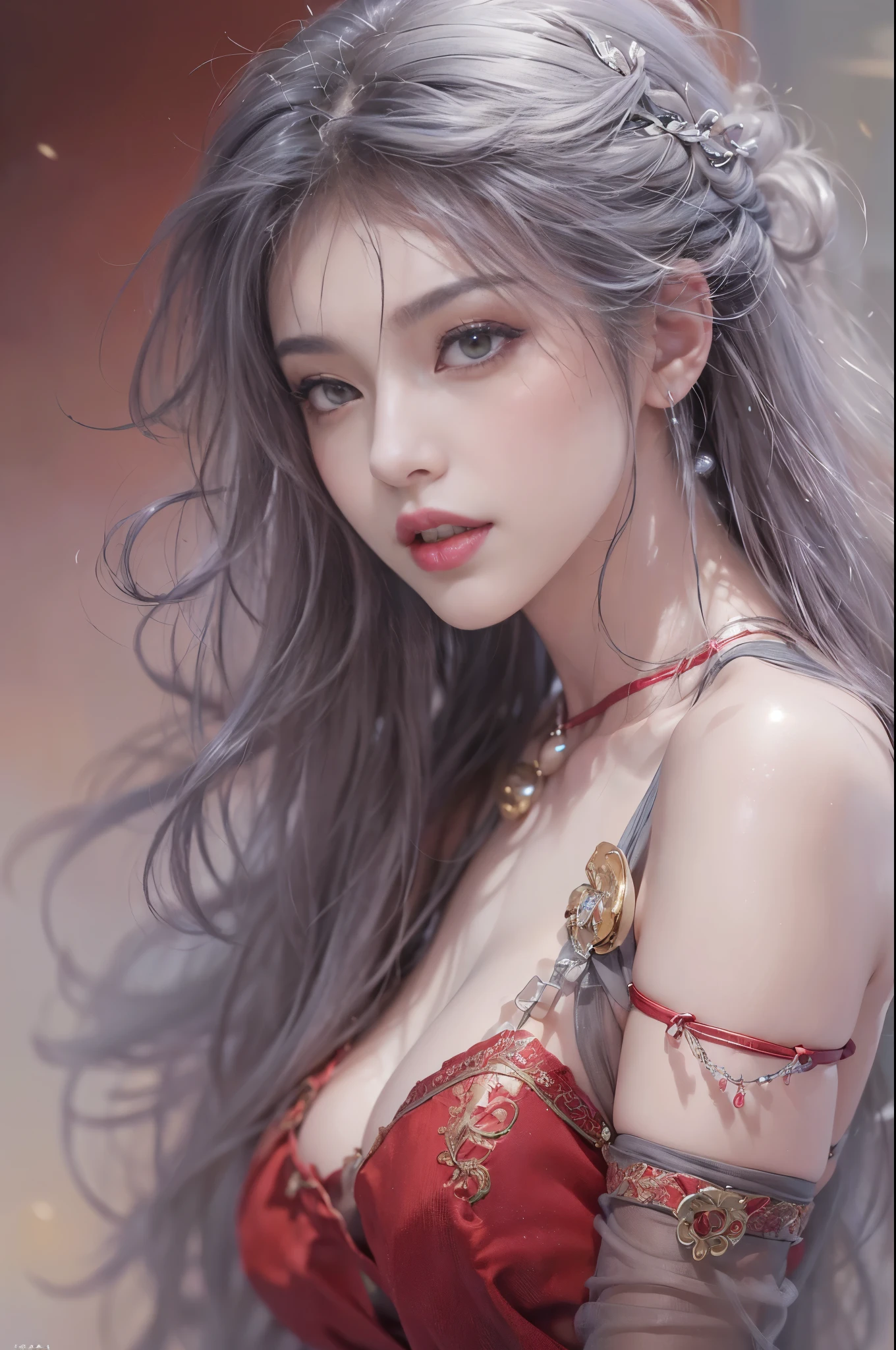 ((master piece:1.4)、(highest quality:1.4)、(realistic:1.7))、Written by Luis Royo（Written by Luis Royo）Surreal portrait of a beautiful girl、超beautiful girl、((1 girl:1.4))、Radiant natural skin texture、authority luis royo（Written by Luis Royo）、19 years old、(upper arm:1.4、two legs:1.4)、(perfect anatomy:1.4)、(完璧な女性のbody:1.4)、girl portrait、接写body撮影ティナステピース:1.4), (highest qualityの:1.4), (realistic:1.7), Written by Luis Royo, beautiful girl, 超beautiful girl, ((1 girl:1. 4), Radiant natural skin texture, authority luis royo, 19 years oldの, (完璧な女性のbody: 1.4), (完璧な女性のbody: 1.) 4), girl portrait, Close-up、body）, fantasy art, soft front light, beautiful expression, cute face, beautiful breasts, big full breast: 1. 2, beautiful butt, fine eyes, Clear and eye-catching, beautiful and attractive, beautiful eyes, thin waist, immature, red lips, ((gray hair, long hair)) , 1 screen display, ((Woman crawling on all fours on a silk bed)), (sexy posture), (milky way in the sky),((Red T-back pants))、((red garter and garter belt))、(laughter),((Rear view))、((look back))、((膣兰)）、((erection)）