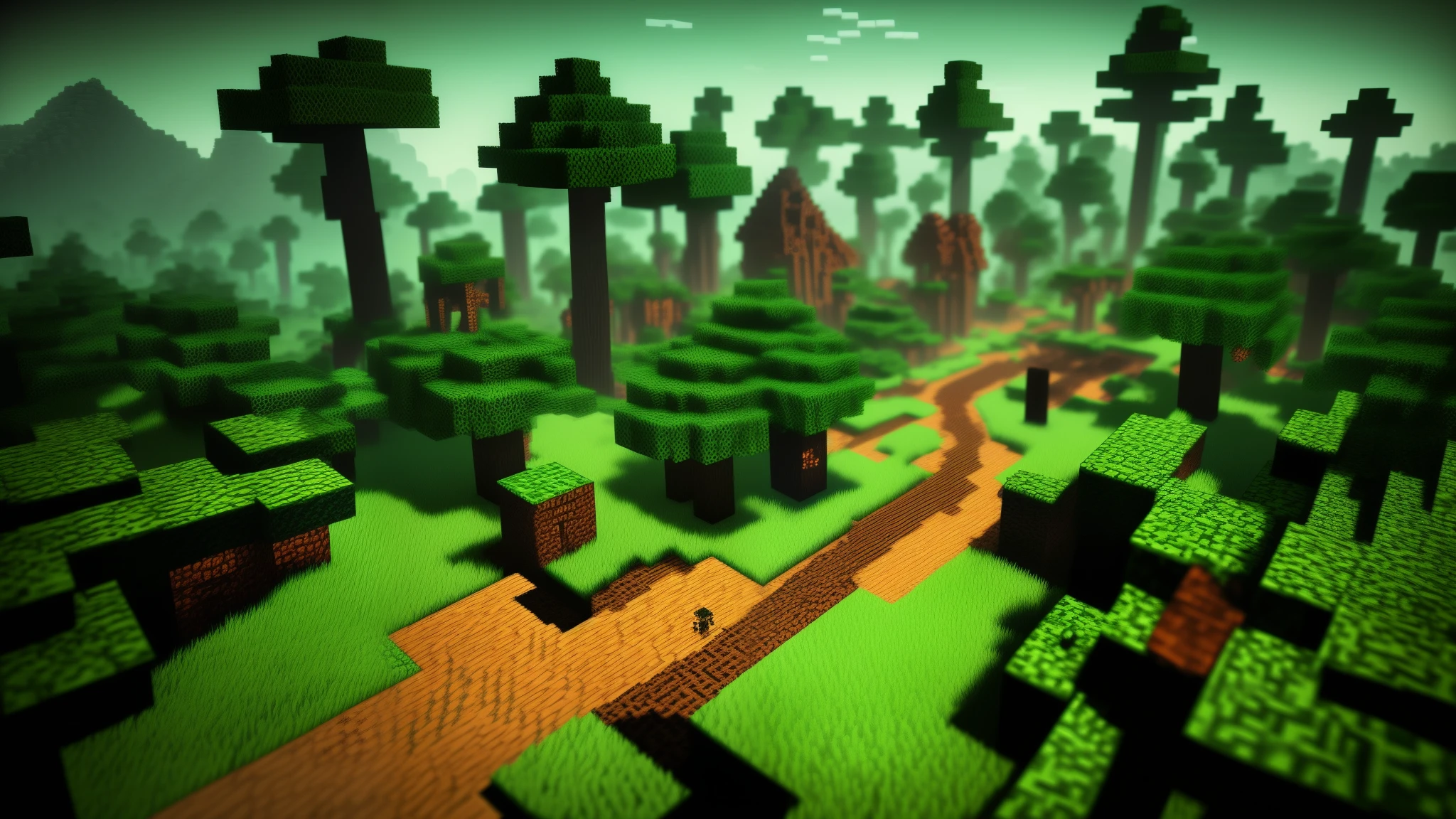 In the Minecraft Zombie World, a vast expanse of pixelated terrain stretches out before you, dotted with towering trees and rolling hills. The sun sets over the landscape, casting long shadows across the ground and illuminating the undead creatures that roam below. Gigantic zombies loom over the terrain, their green skin textured with every pixel, expressing every crease and wrinkle. Their eyes glow with an eerie light as they shuffle along, leaving trails of dust in their wake.
Minecart tracks weave through the land, leading to fortified bases built of pieced-together blocks. Smoke rises from the chimneys of these structures as survivors f