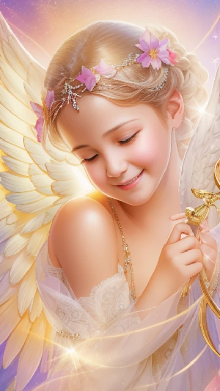 Angel blessings､bright background、beautiful angel、kind､laughter、kind、smile、shine、light shines in、heart、hope for the future、i love you、A clear and transparent image、Highest image quality、path to joy、Cupid of Love