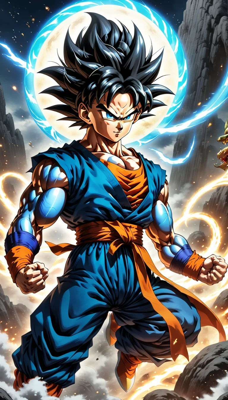 (best quality,4k,8k,high resolution,masterpiece:1.2),Super detailed,(actual,photoactual,photo-actual:1.37),illustration,dragon ball,figure,Wukong,vegnette,robust,Saiyan,fighting,energy beam,Action packed,史诗般的fighting,martial arts,Explosive force level,flight,gas explosion,Transformation,Characteristic hairstyle,muscular,otherworldly existence,fantasy,venture,superhuman strength,Supernatural abilities,angry,Axia,Namexians,robot,fighting championship,galactic conquest,cosmic threat,evil villain,The ultimate warrior,Orbital energy attack,dynamic poses,rich and colorful,shining,eye-catching,high-energy,Explosive effect,Orin Temple,dragon balls,deformation,interesting,good and evil,Teamwork,loyalty,destiny,immortal,lasting legacy,A symbol of power,The spirit of never giving up,Heroes who save the earth,larger than life,Legend,Engaging narrative,Fast-paced,Rapid heartbeat,universe-altering ventures,Dream of becoming the strongest warrior.